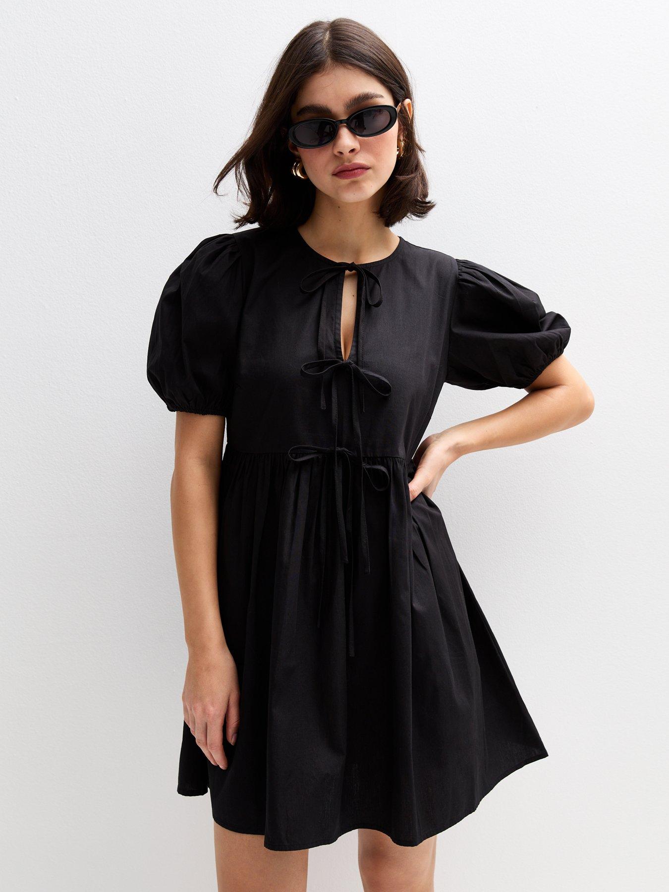 undefined Black Tie Front Bow Detail Mini Dress