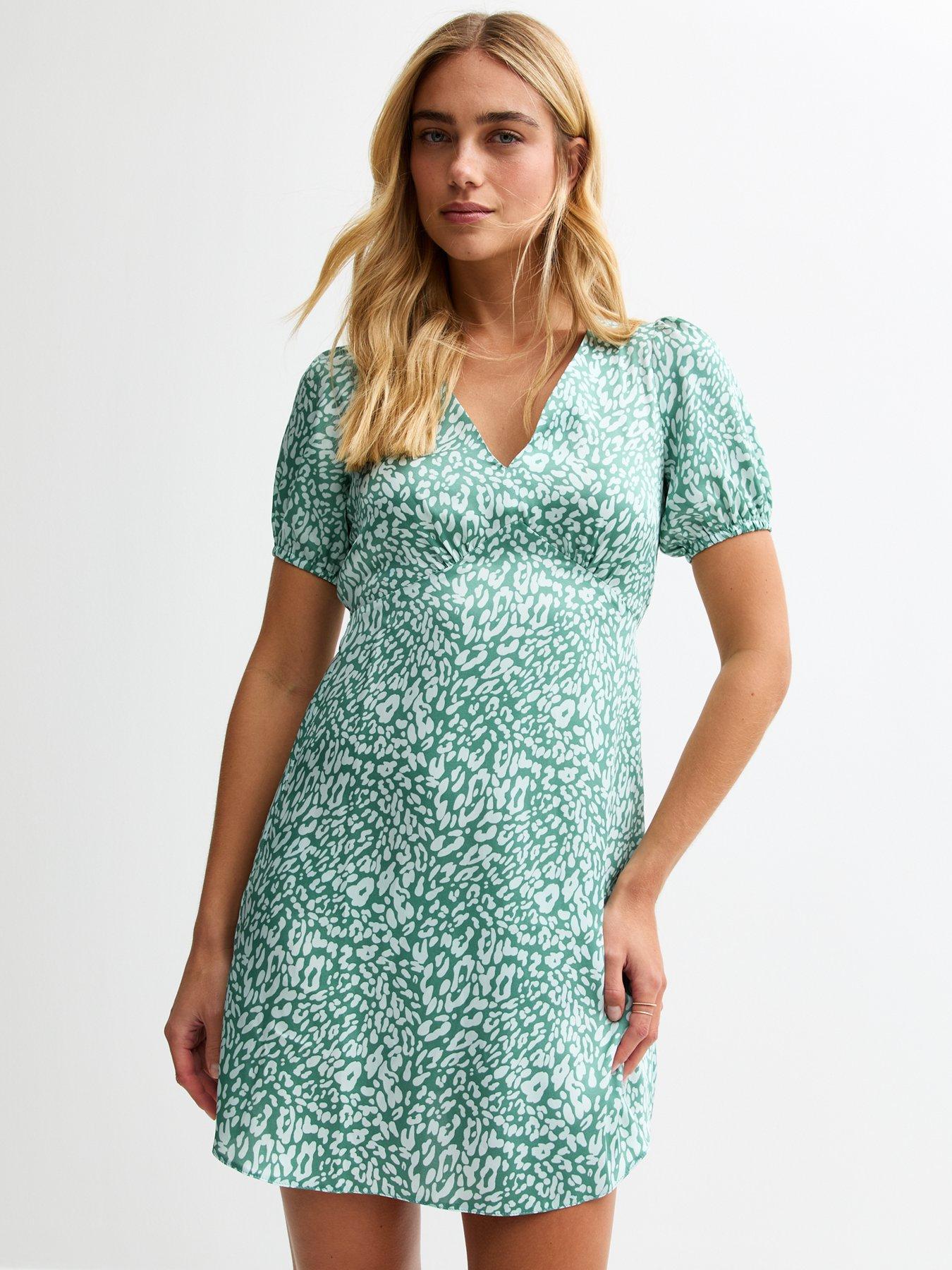 undefined Blue Pattern Print Tie Back Satin Mini Dress