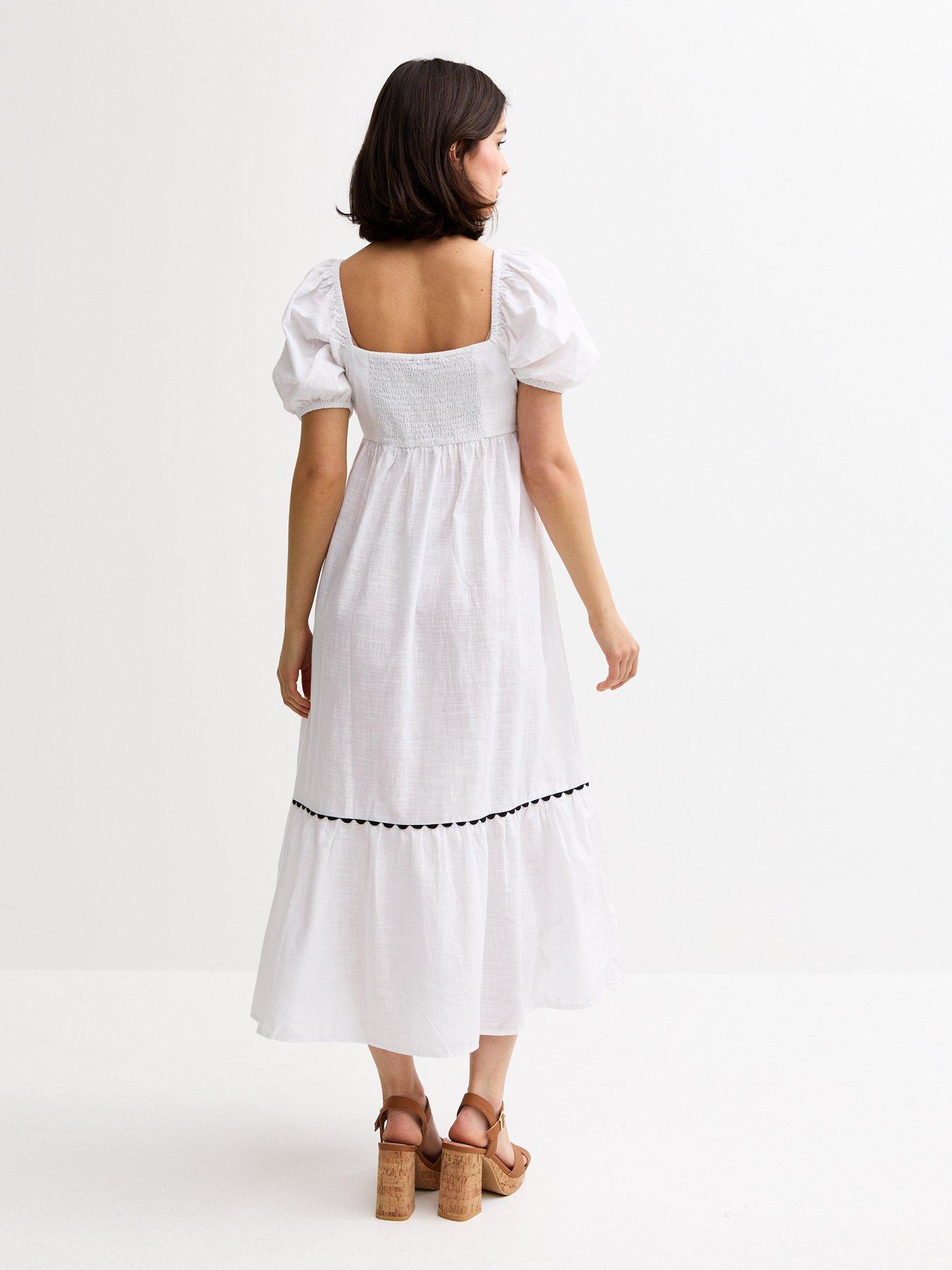 Image 2 of 4 of New Look White Floral Embroidered Smock Midi Dress
