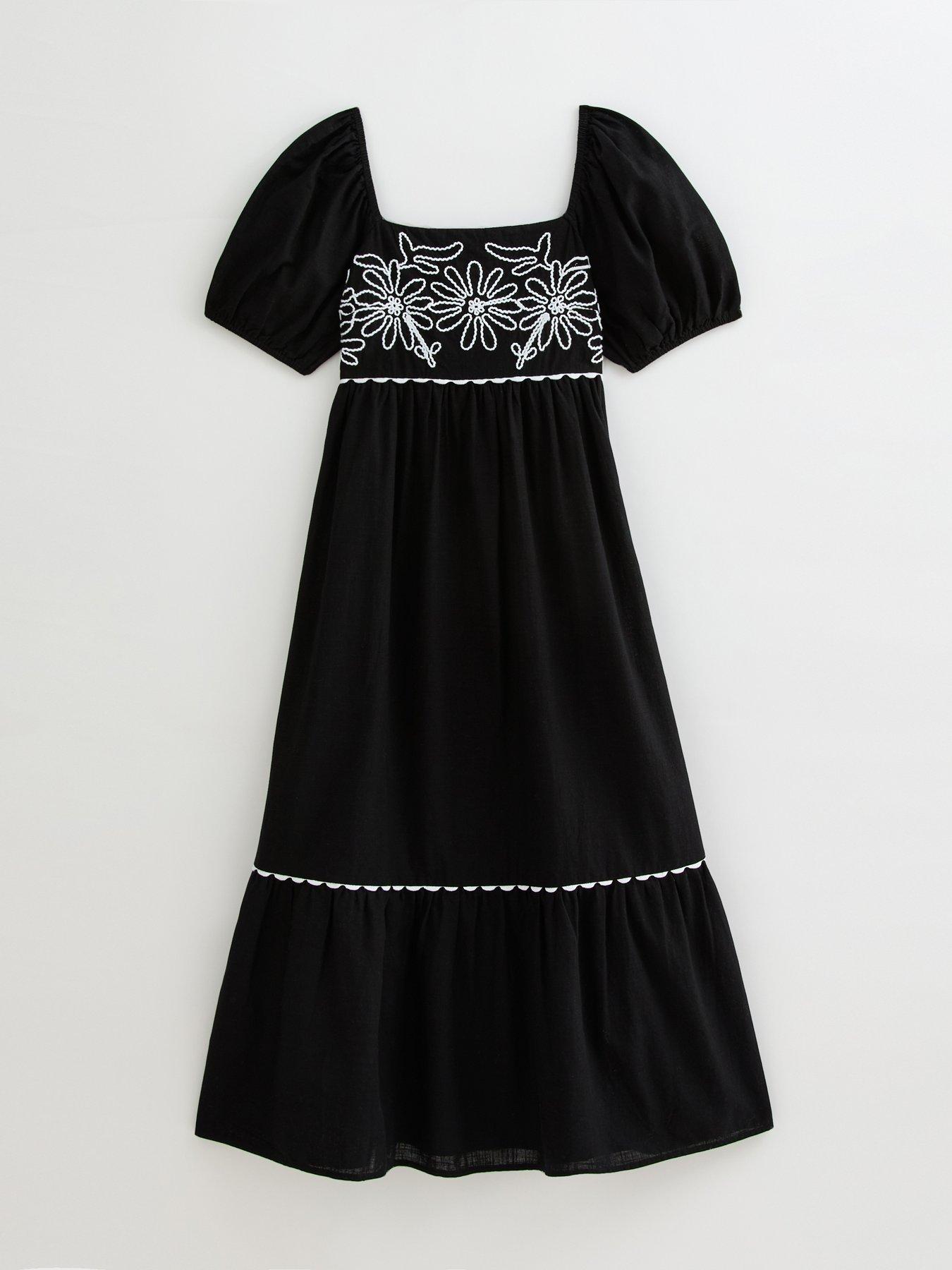 New Look Floral Embroidered Midi Smock Dress - Black | Very