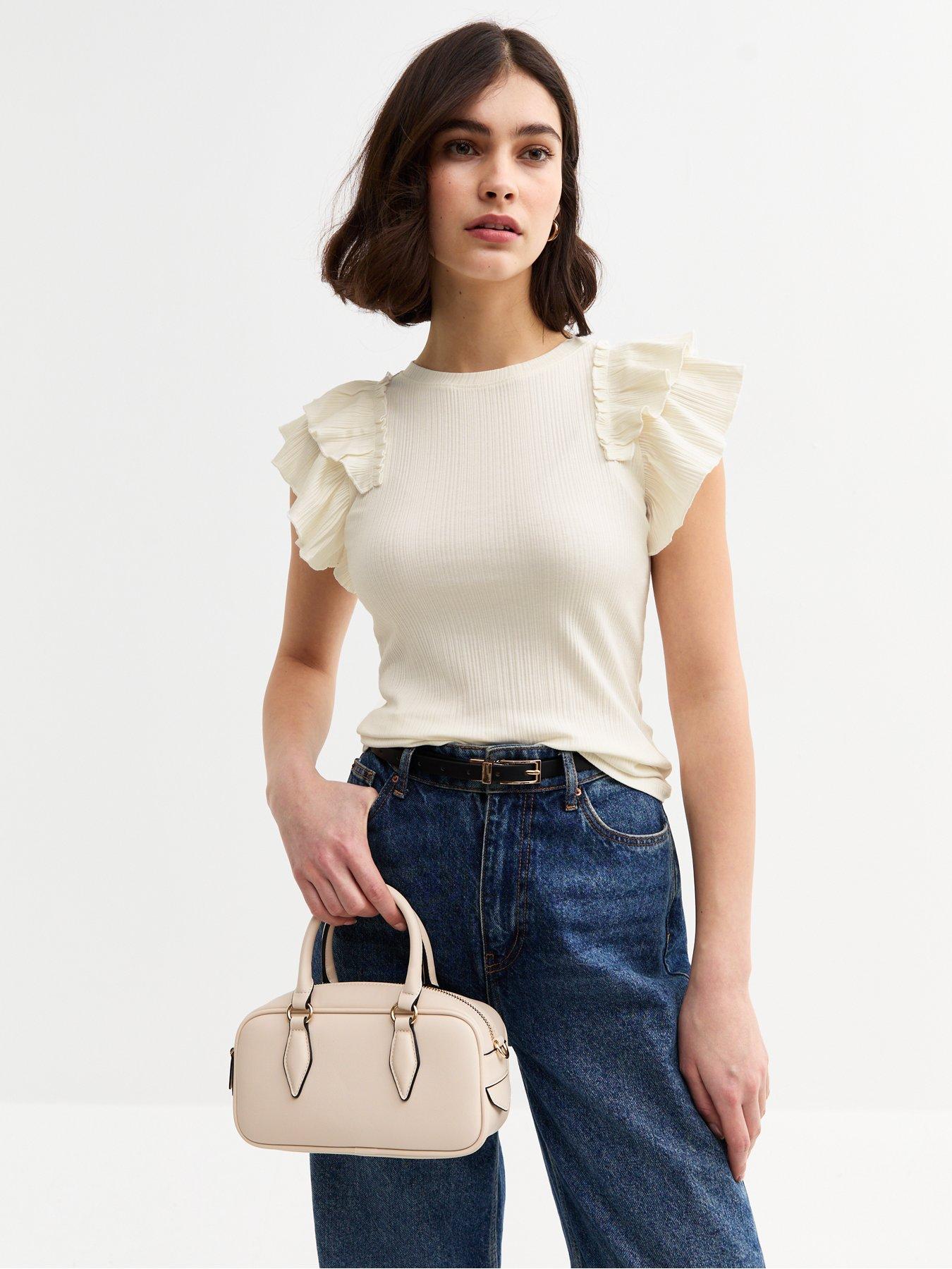undefined Ruffle Trim Rib Jersey Vest - Cream