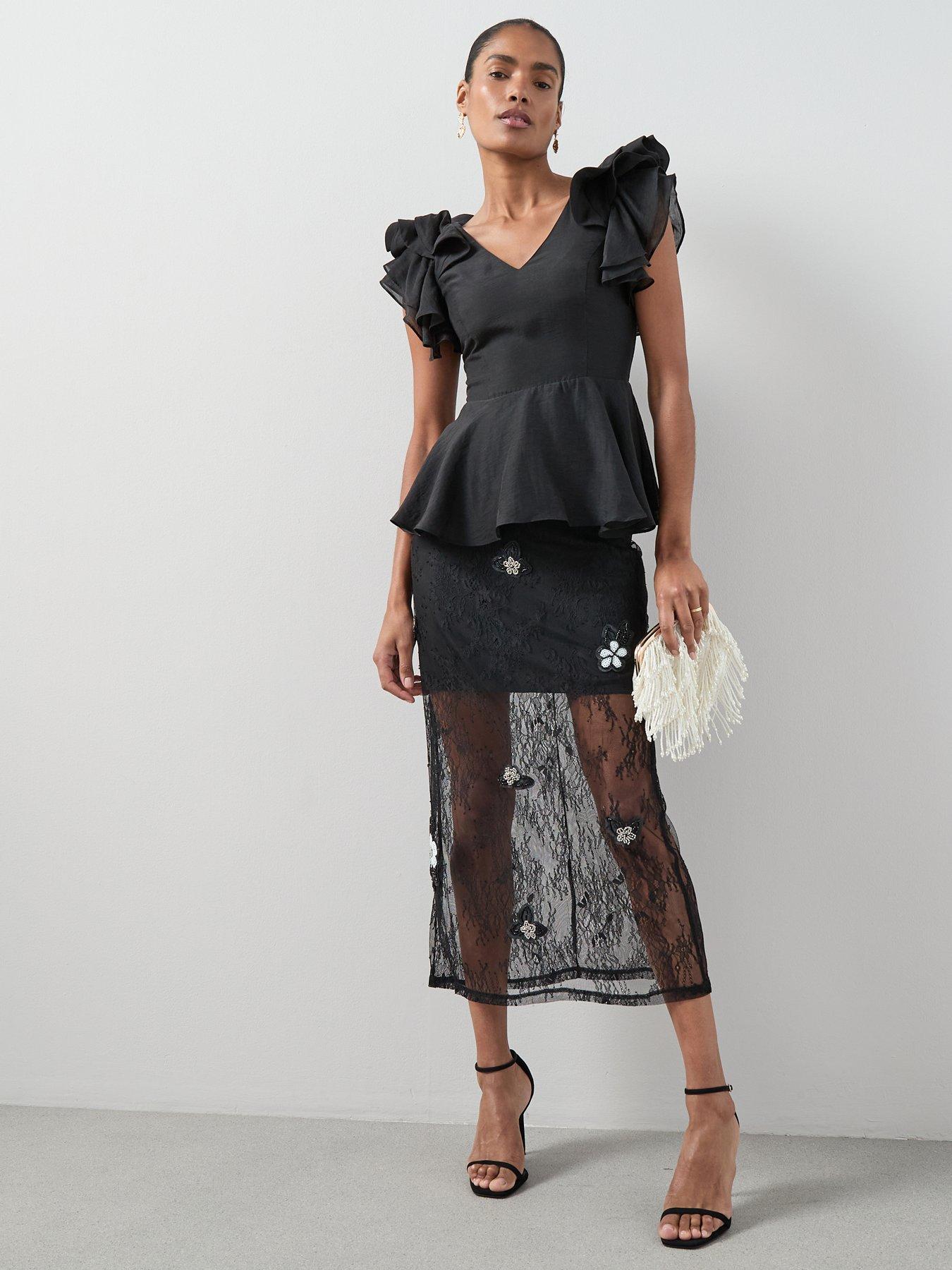 The Very Collection Embellished Flower Detail Column Skirt