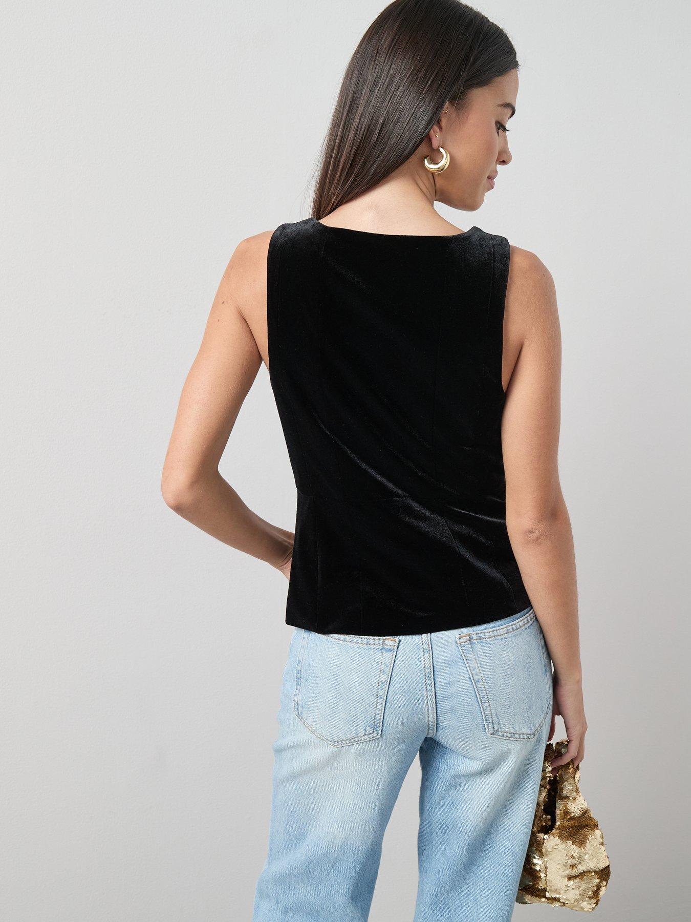 Image 2 of 7 of The Very Collection Velvet Button Front Waistcoat - Black