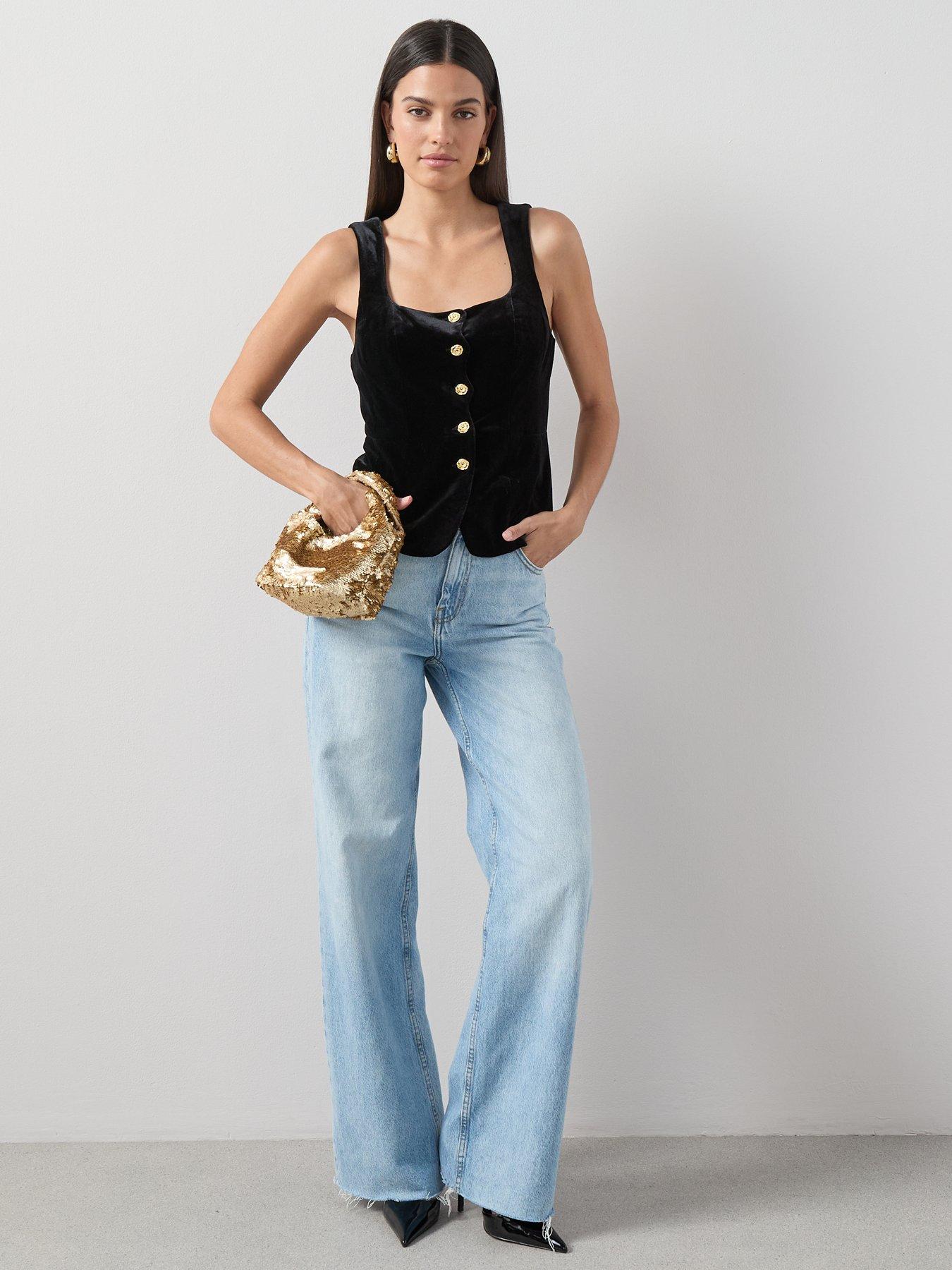 Image 3 of 7 of The Very Collection Velvet Button Front Waistcoat - Black