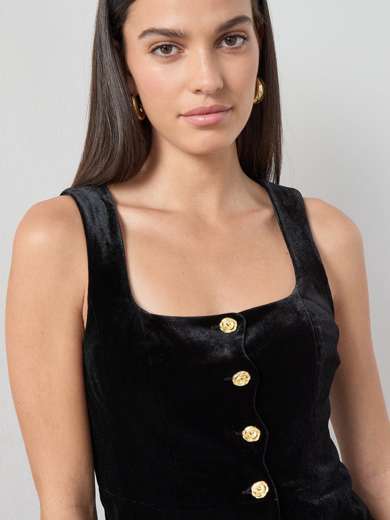 Image 4 of 7 of The Very Collection Velvet Button Front Waistcoat - Black