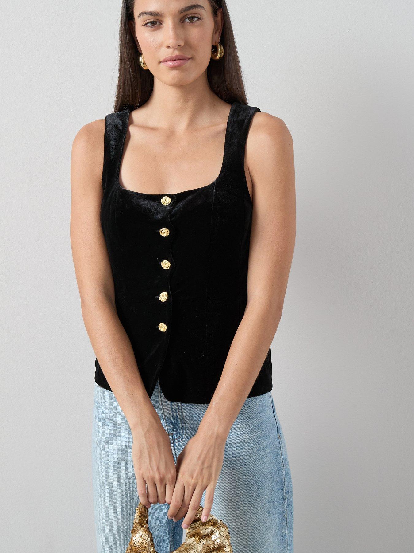 Image 5 of 7 of The Very Collection Velvet Button Front Waistcoat - Black