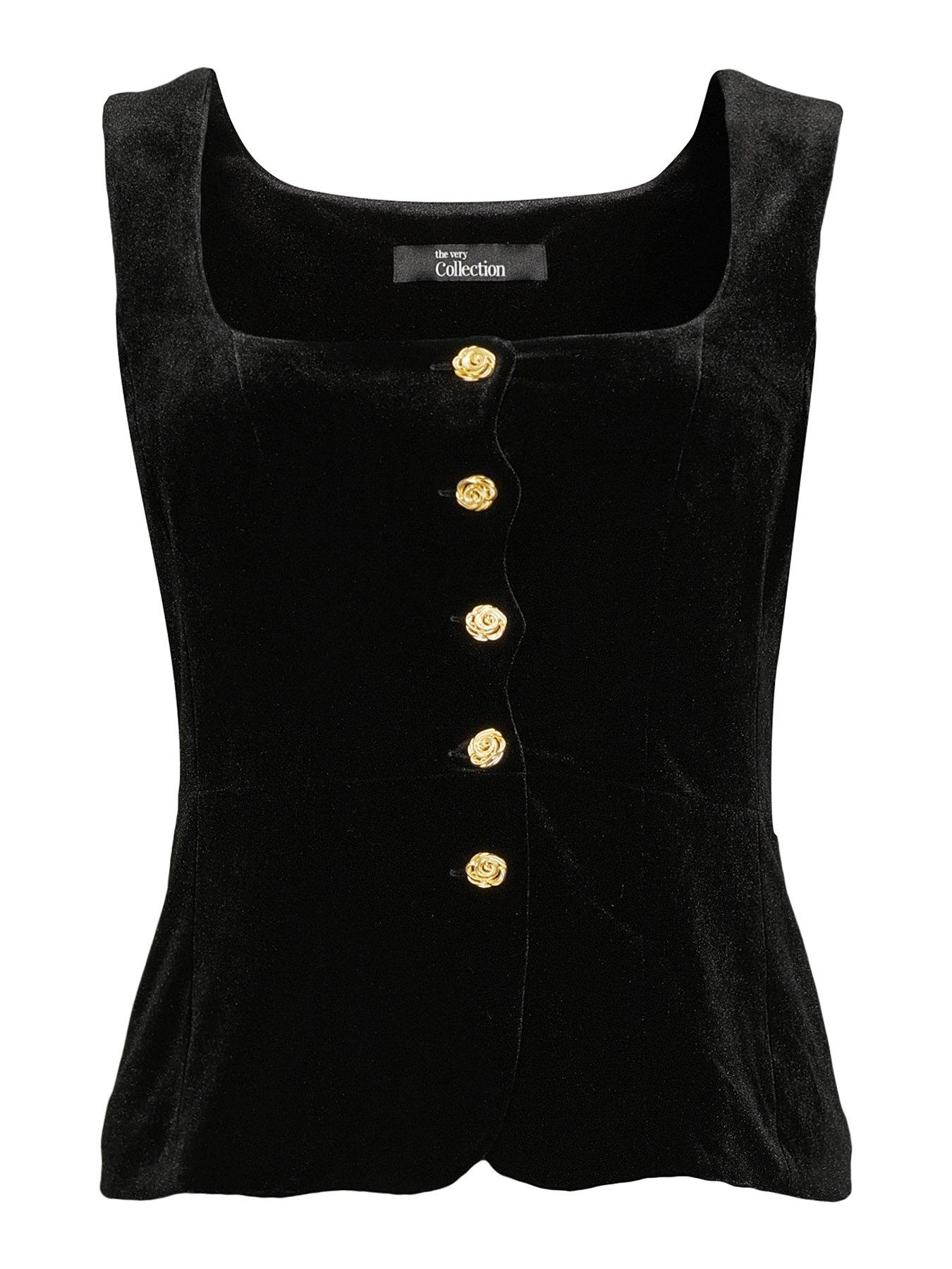 Image 7 of 7 of The Very Collection Velvet Button Front Waistcoat - Black