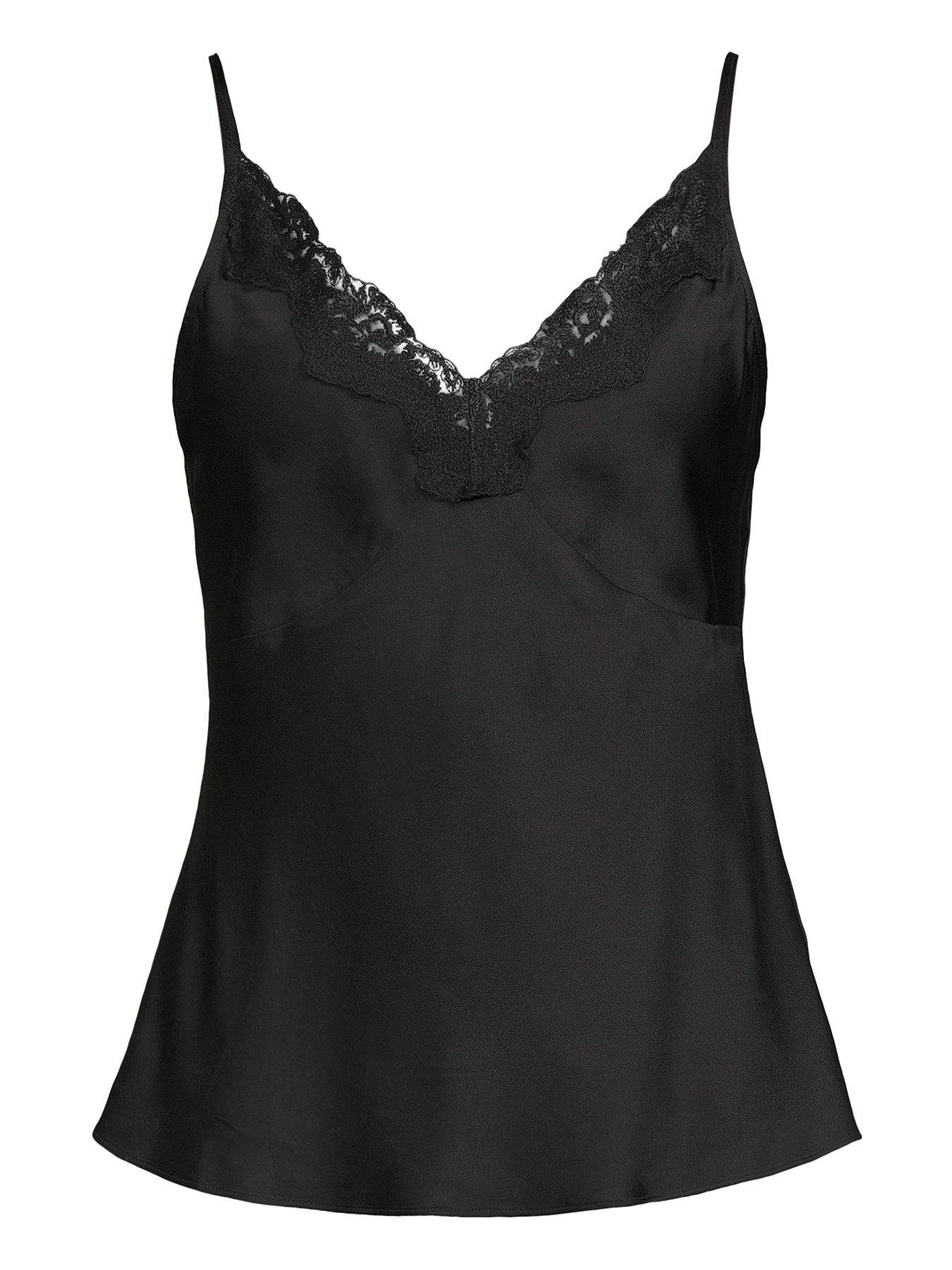 Image 7 of 7 of The Very Collection Lace Trim Satin Cami Top - Black