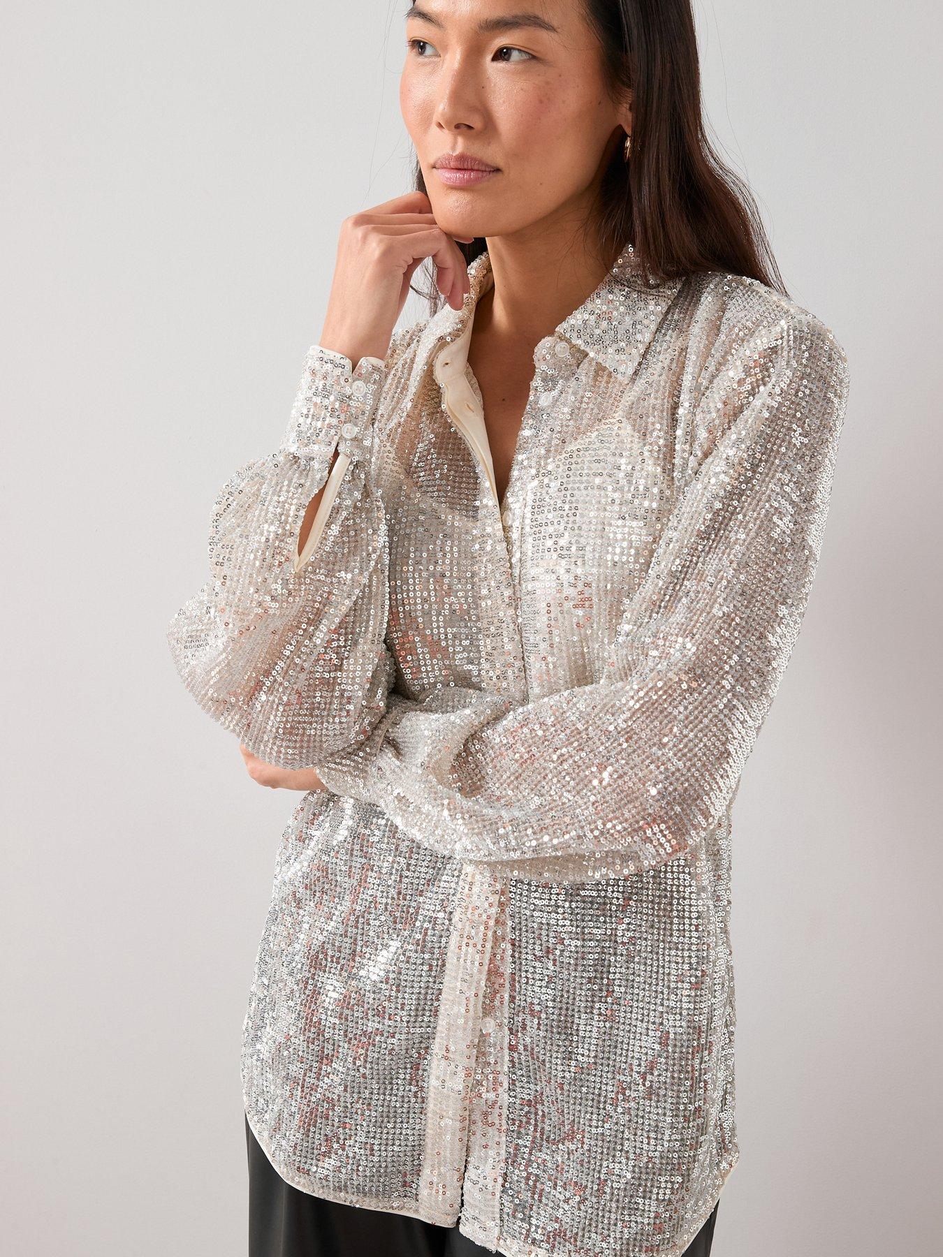The Very Collection Sequin Longline Shirt - Champagne