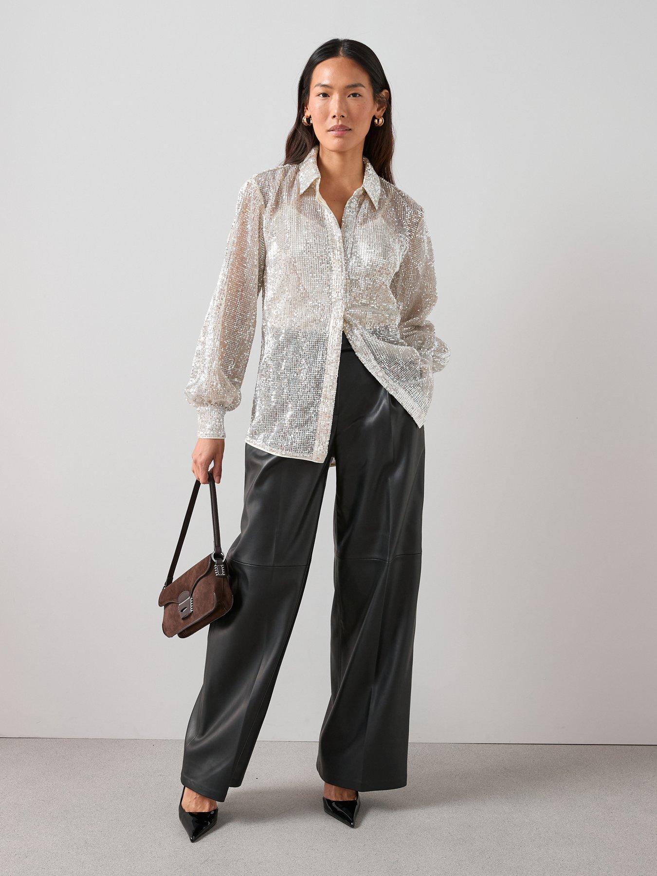 Image 3 of 6 of The Very Collection Sequin Longline Shirt - Champagne