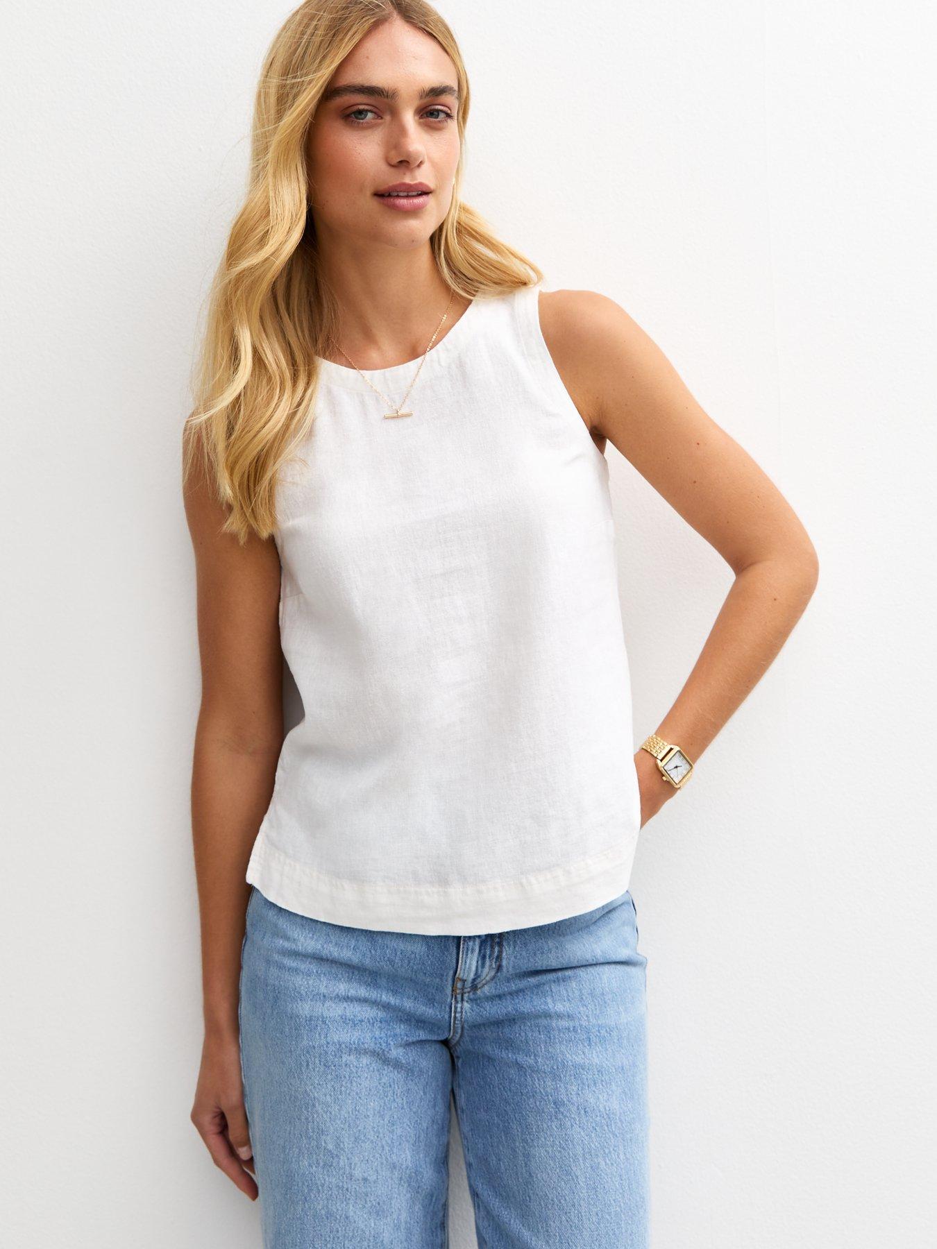 undefined White Linen Look Sleeveless Top