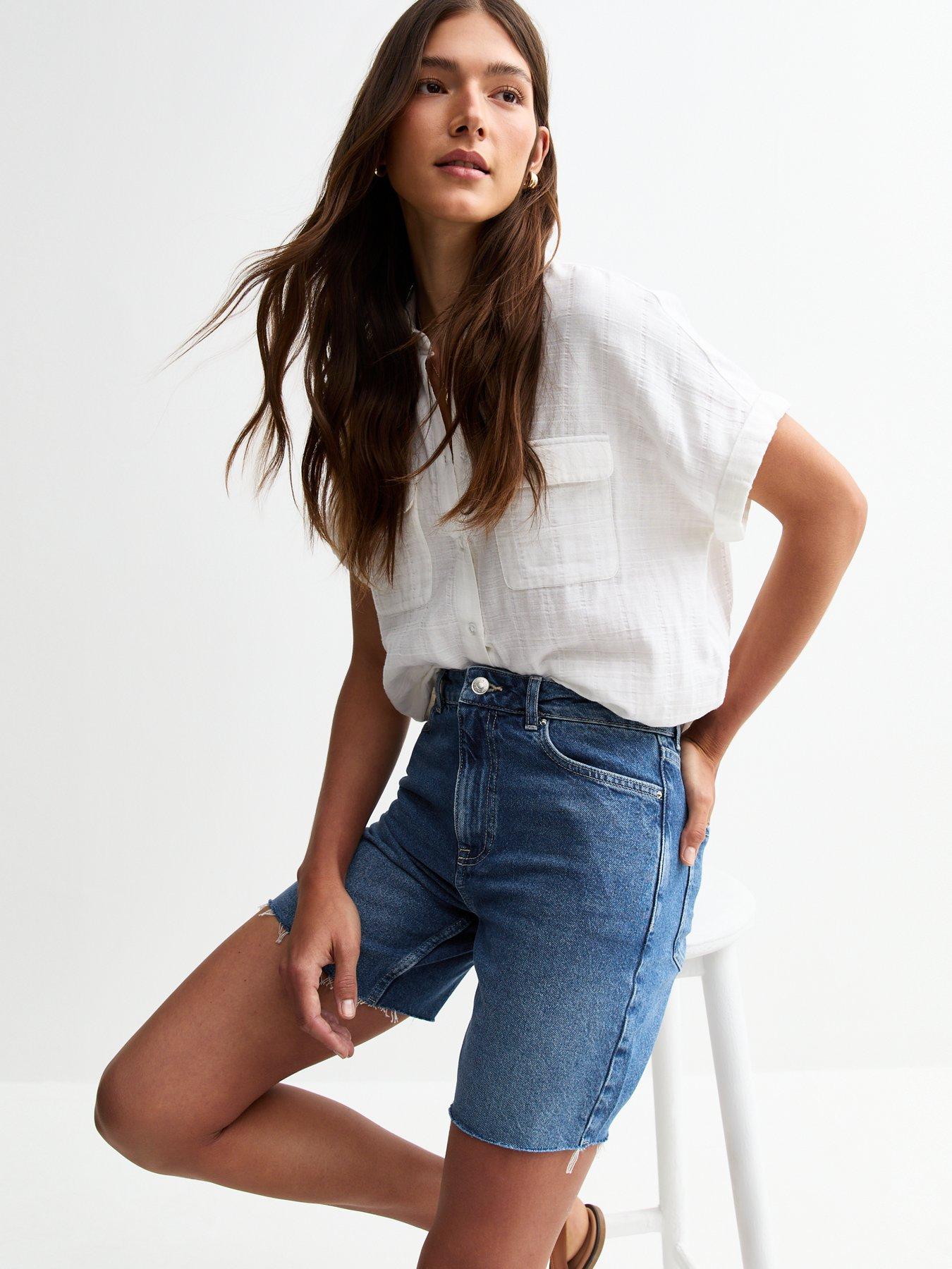 undefined Blue Raw Hem Denim Bermuda Shorts