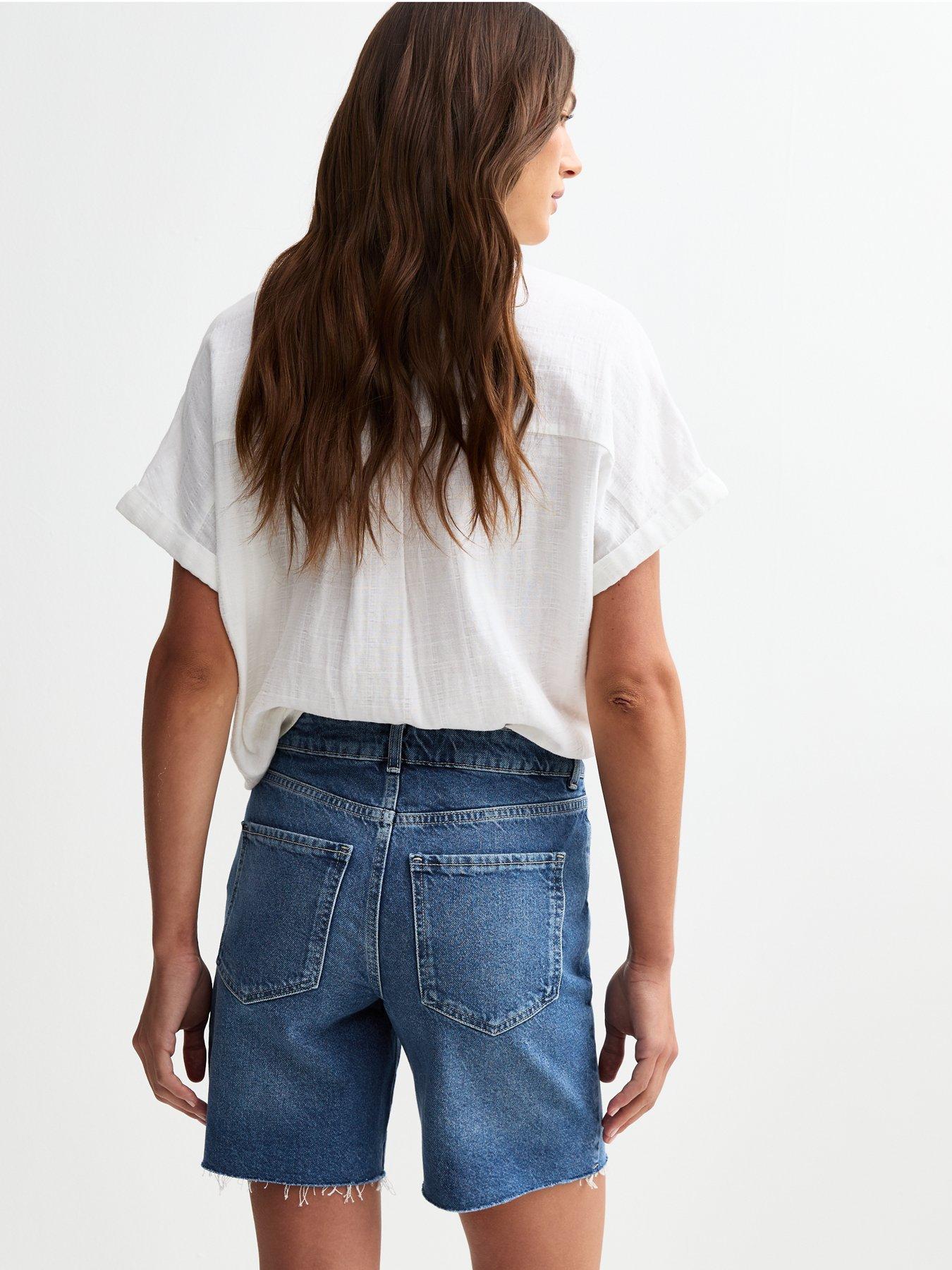 Black Denim Distressed Detail Raw Hem Cropped Bermuda Overall