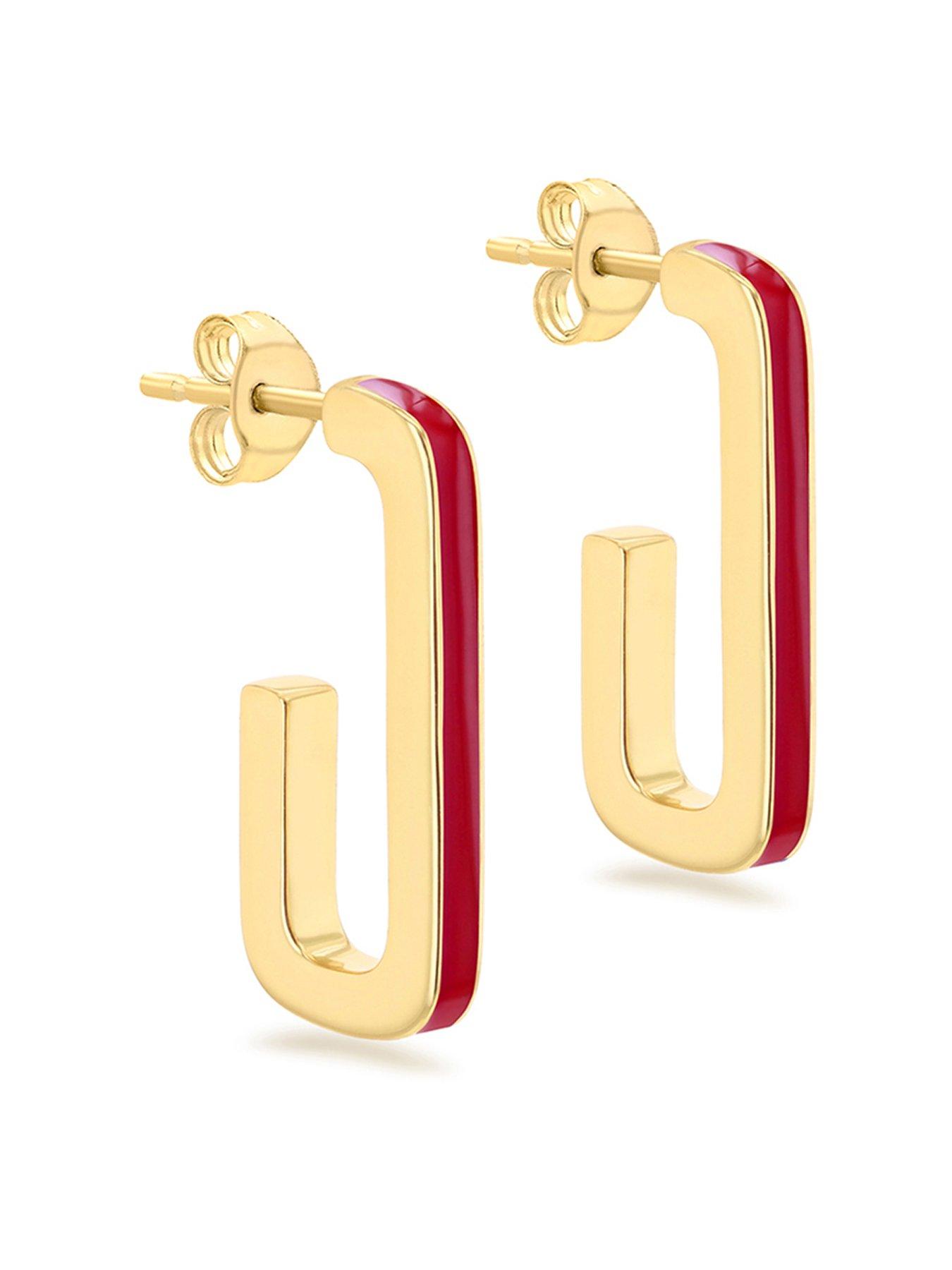 Image of The Love Collection Silver Gp Red Enam J-Shape Earrings