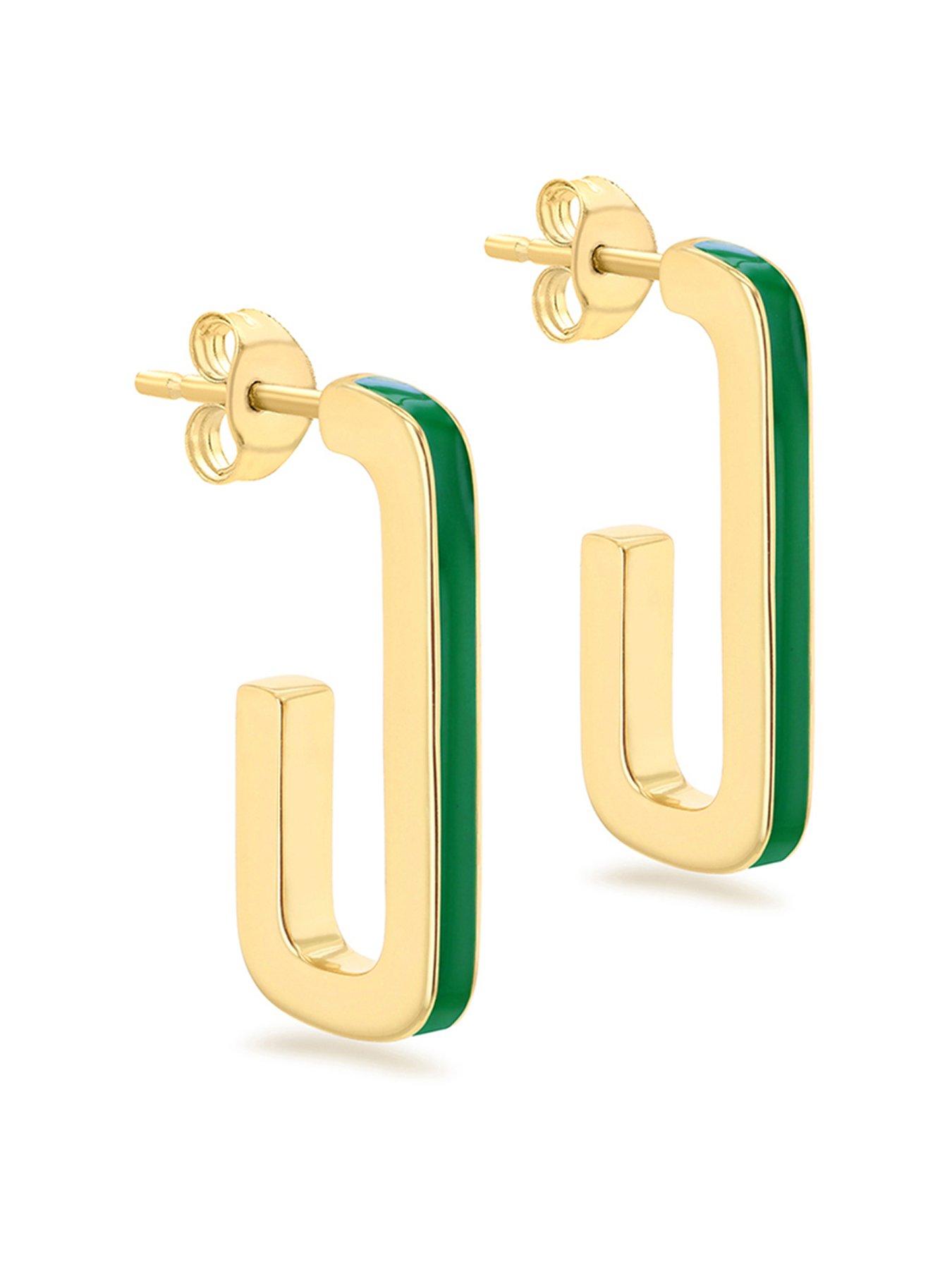Product photograph of The Love Collection Silver Gp Green Enam J-shap Earrings from very.co.uk