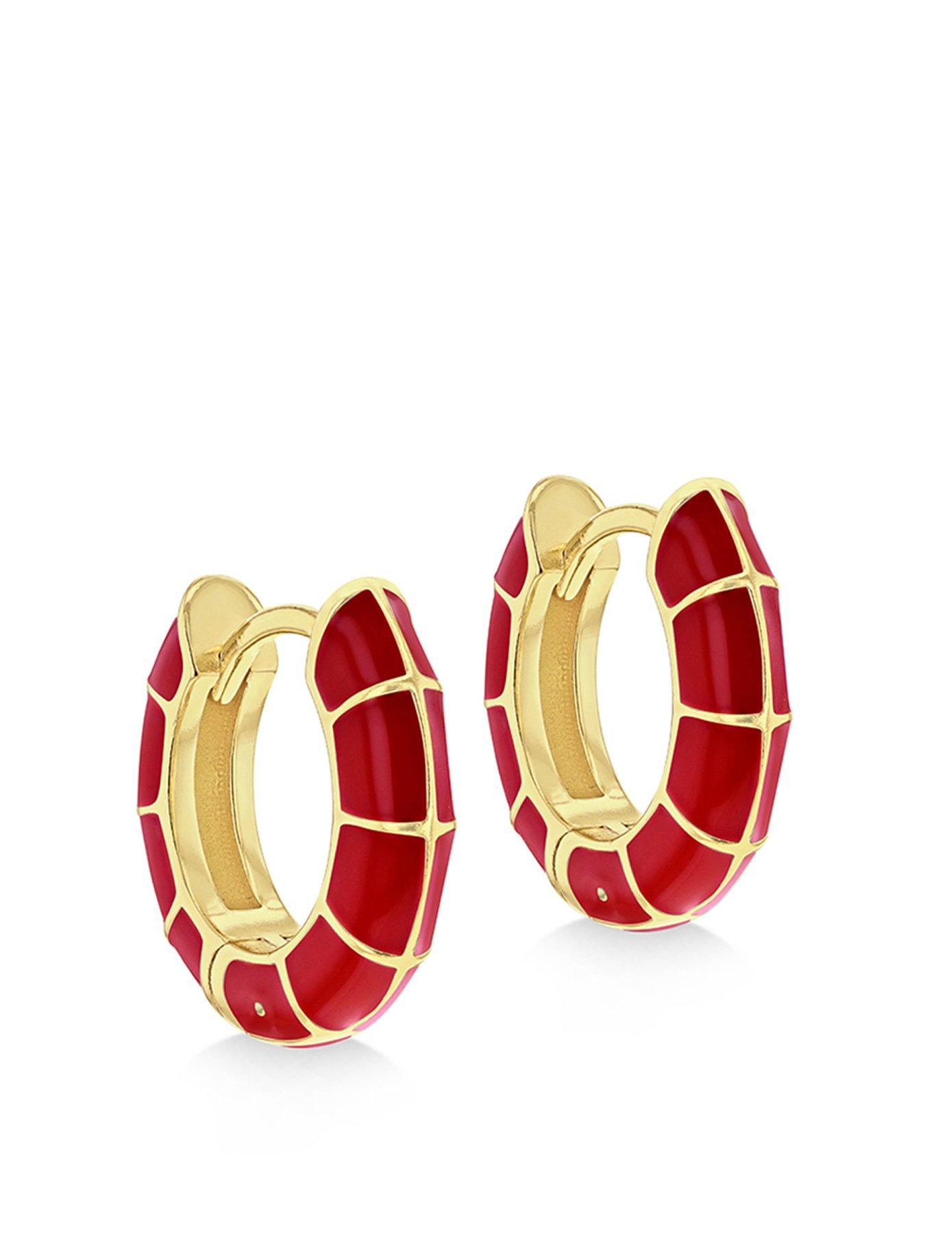 undefined Silver Gp Red Enamel Huggy  Earrings