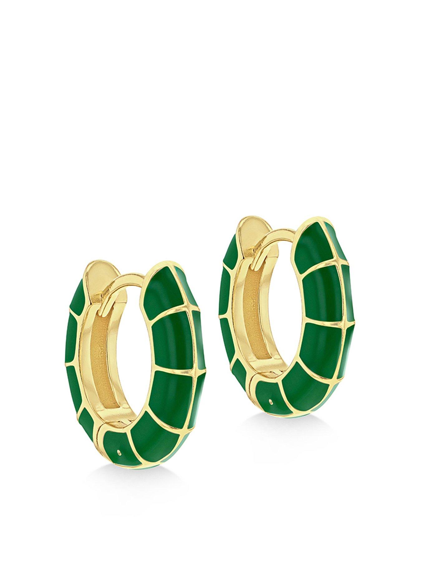 undefined Silver Gp Green Enamel Huggy Earrings