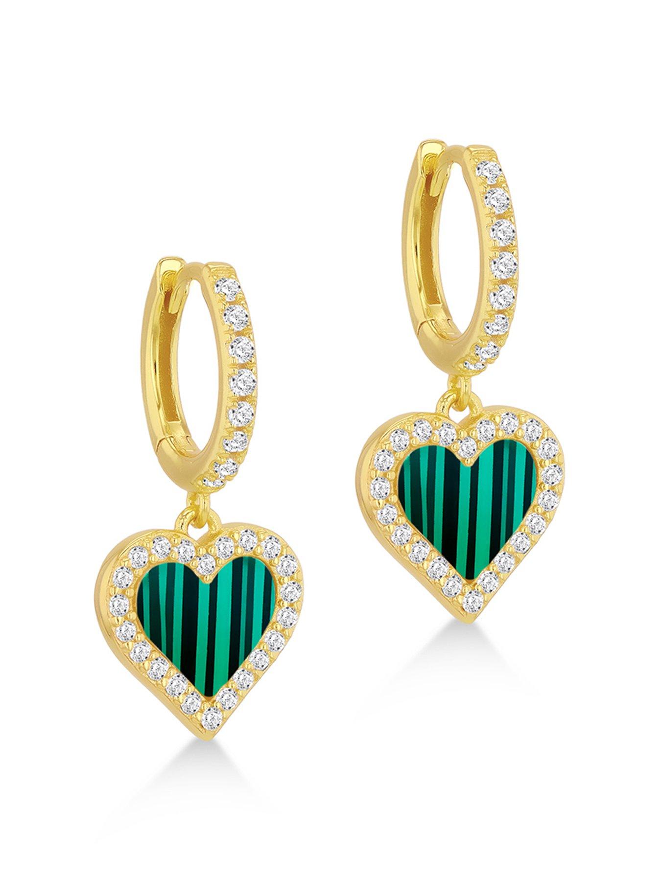 undefined Silver Gp Cz Malachite Hrt Earrings