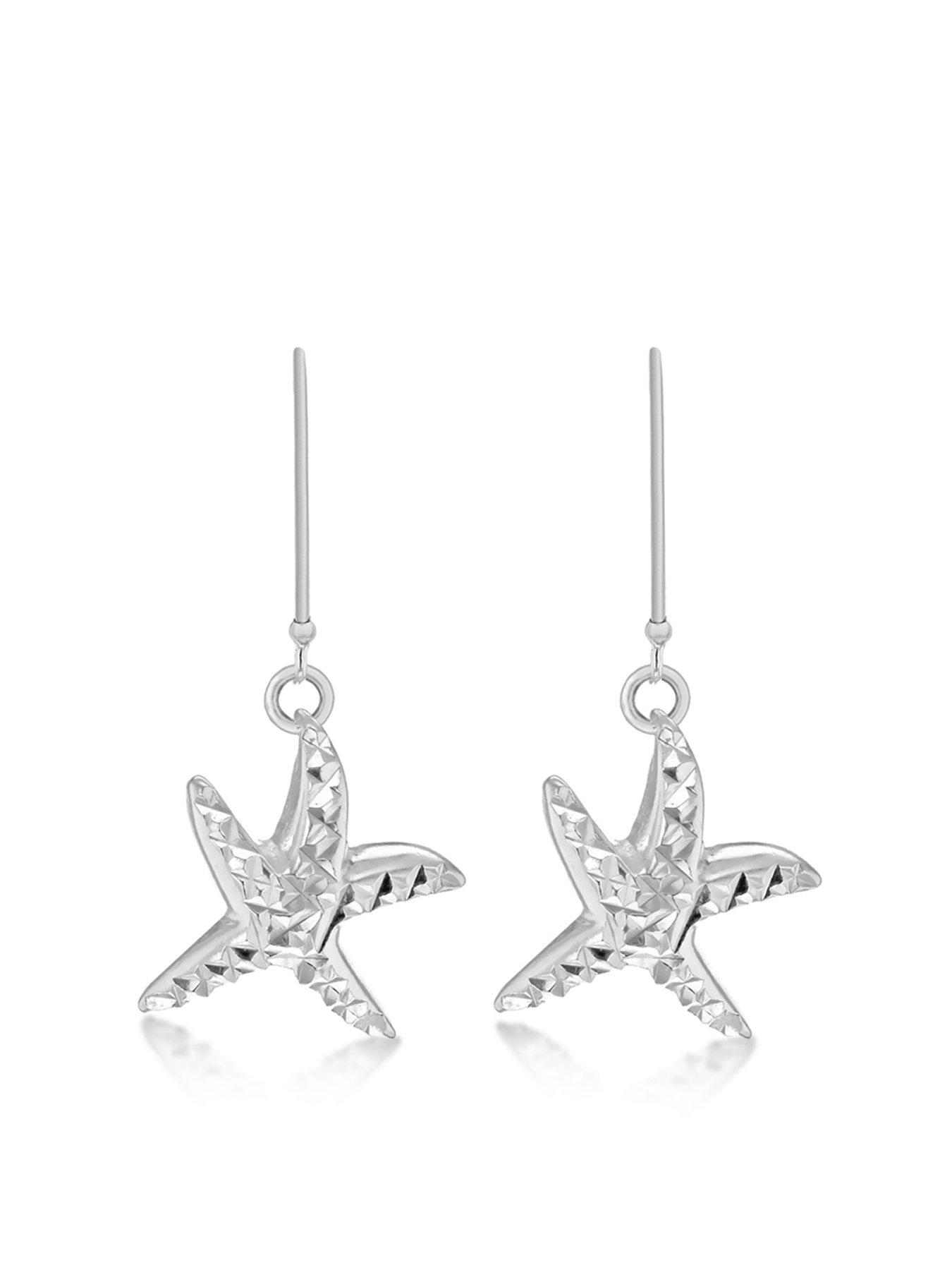Product photograph of The Love Collection Silver Dia Cut Starfish Earrings from very.co.uk