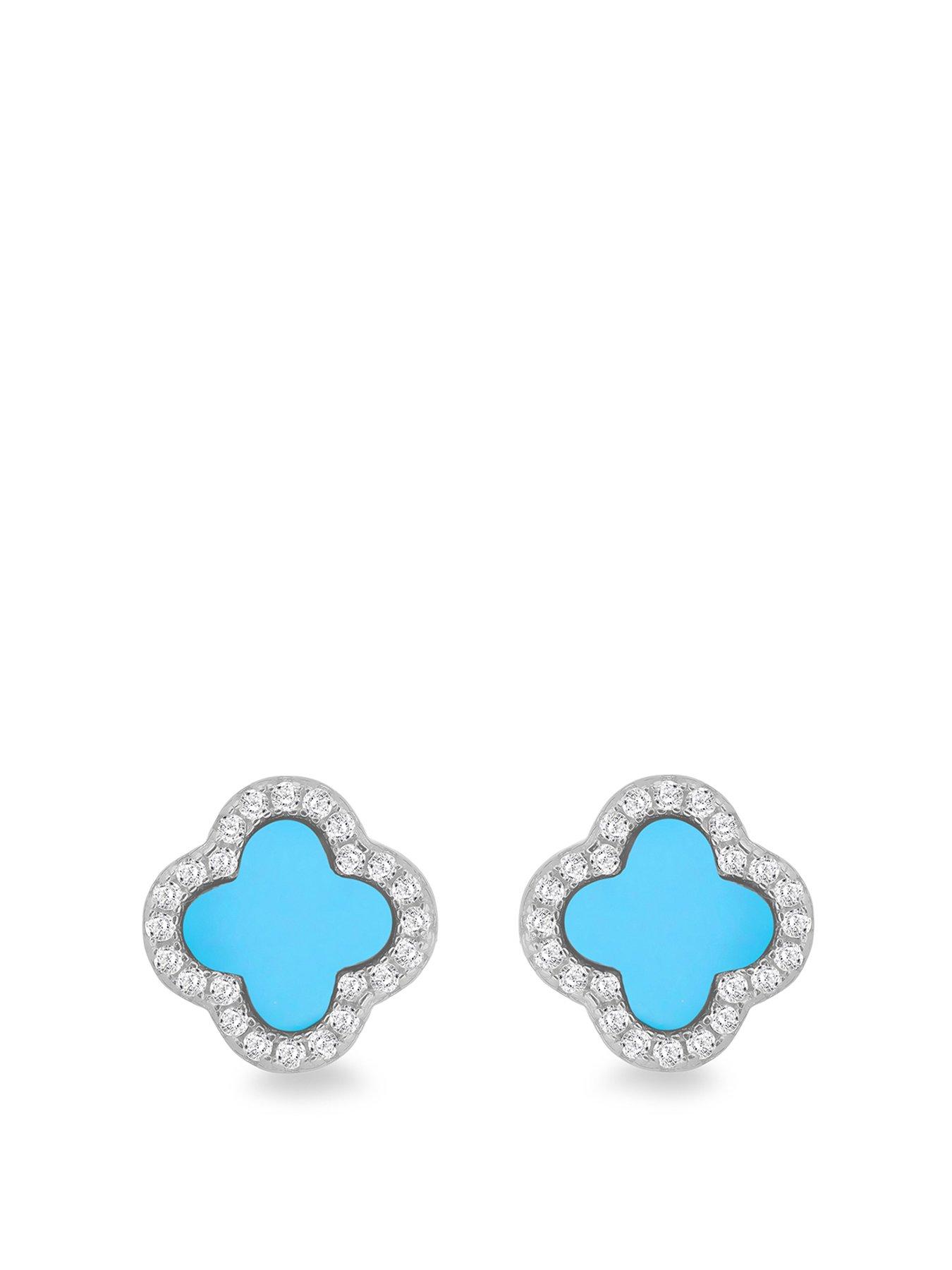 undefined Sil Rh Cz Syn Turquoise Stud Earrings