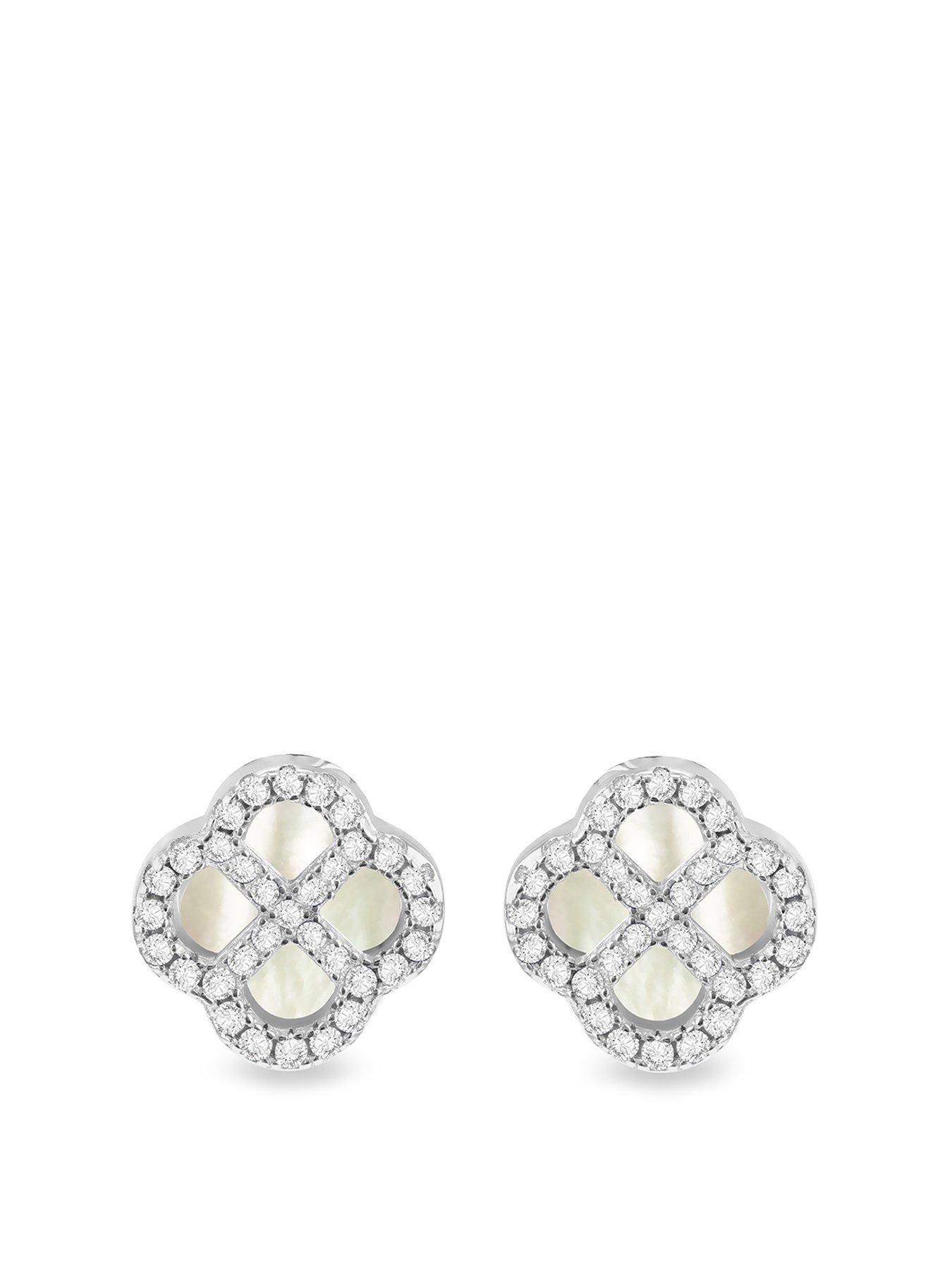 Product photograph of The Love Collection Silver Rh Cz Petal Mop Earrings from very.co.uk