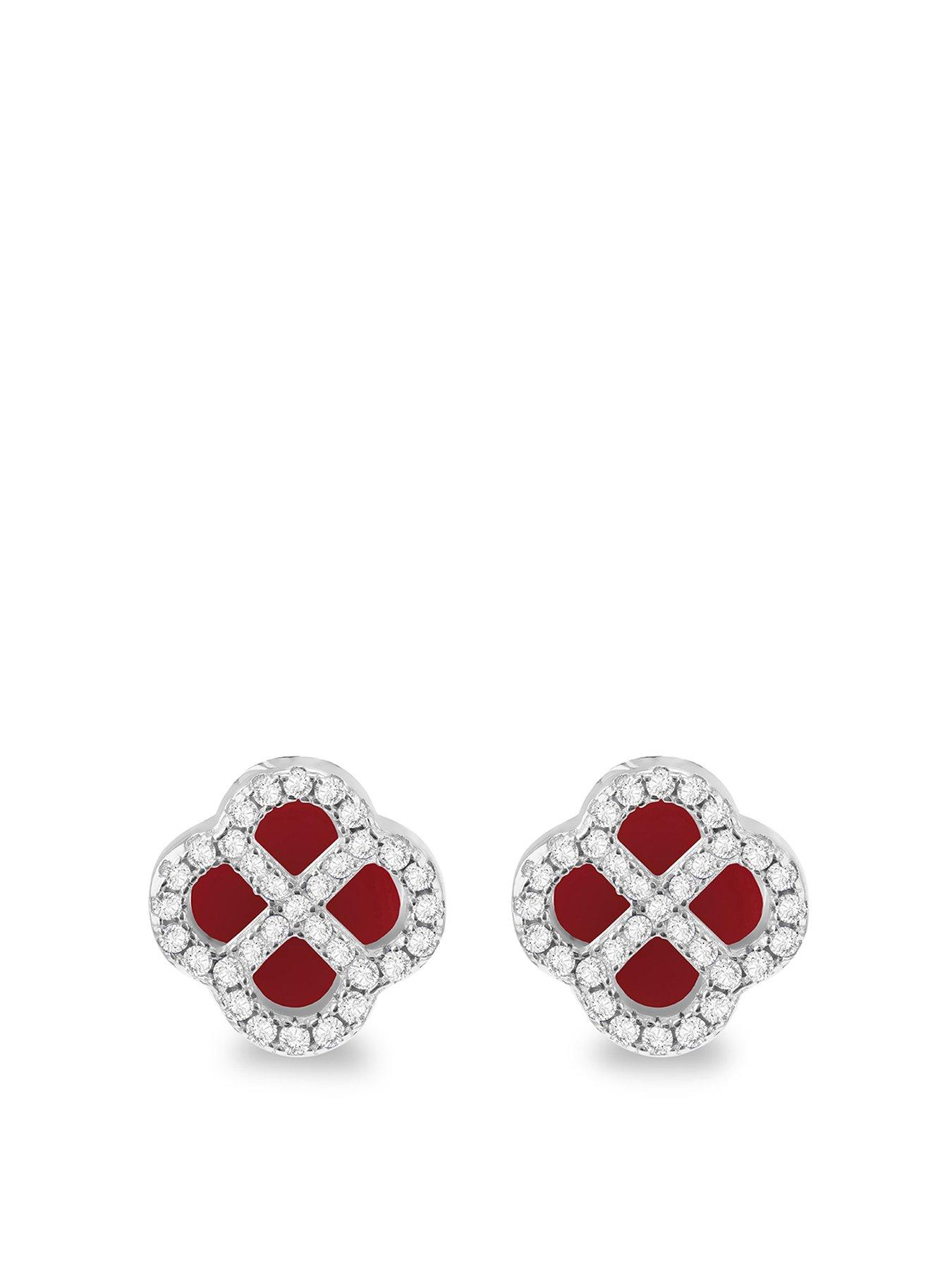 Product photograph of The Love Collection Silver Rh Cz Petal Rd Agate Earrings from very.co.uk