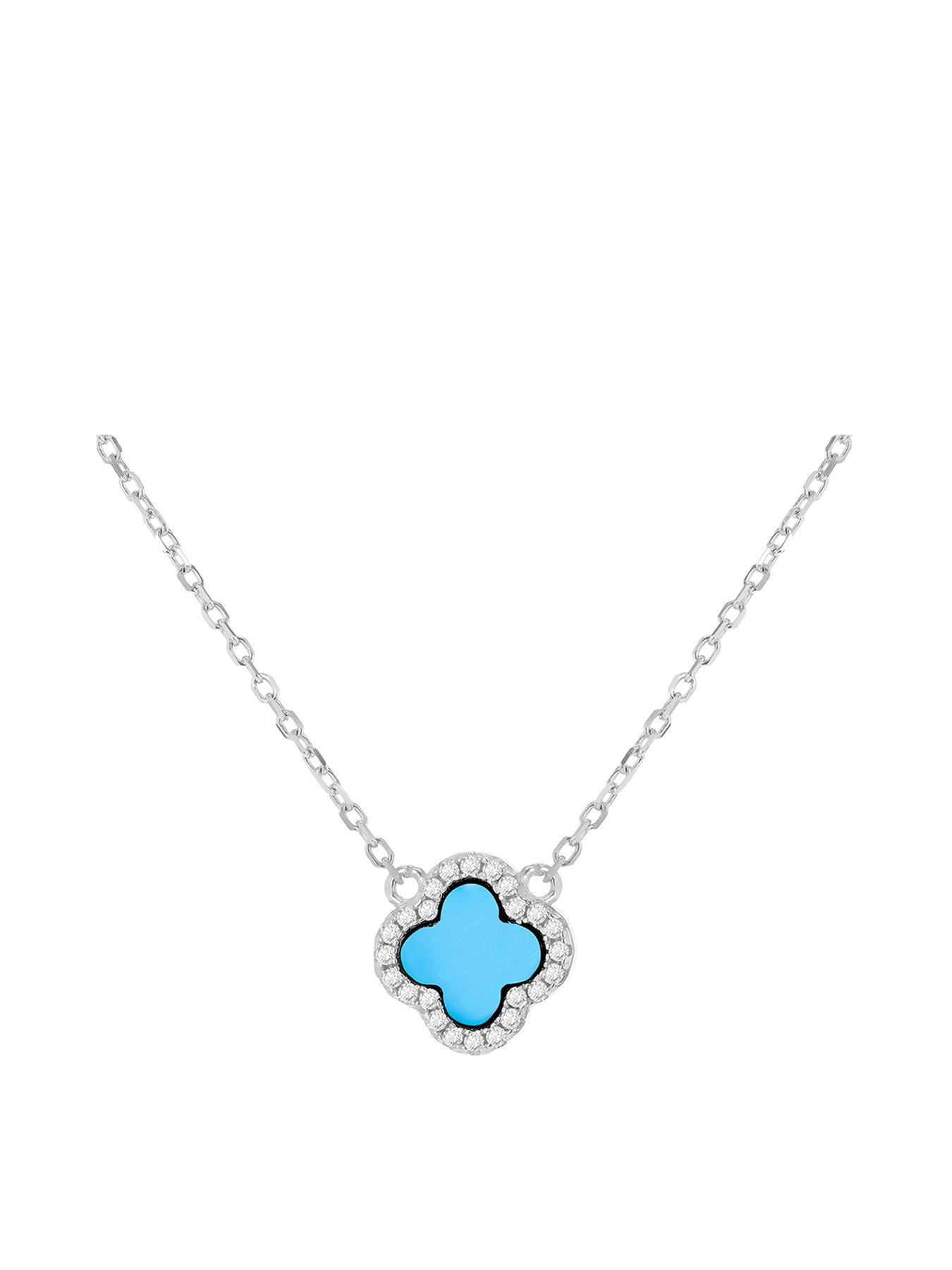 undefined Sil Rh Cz Syn Turquoise Clover Necklace