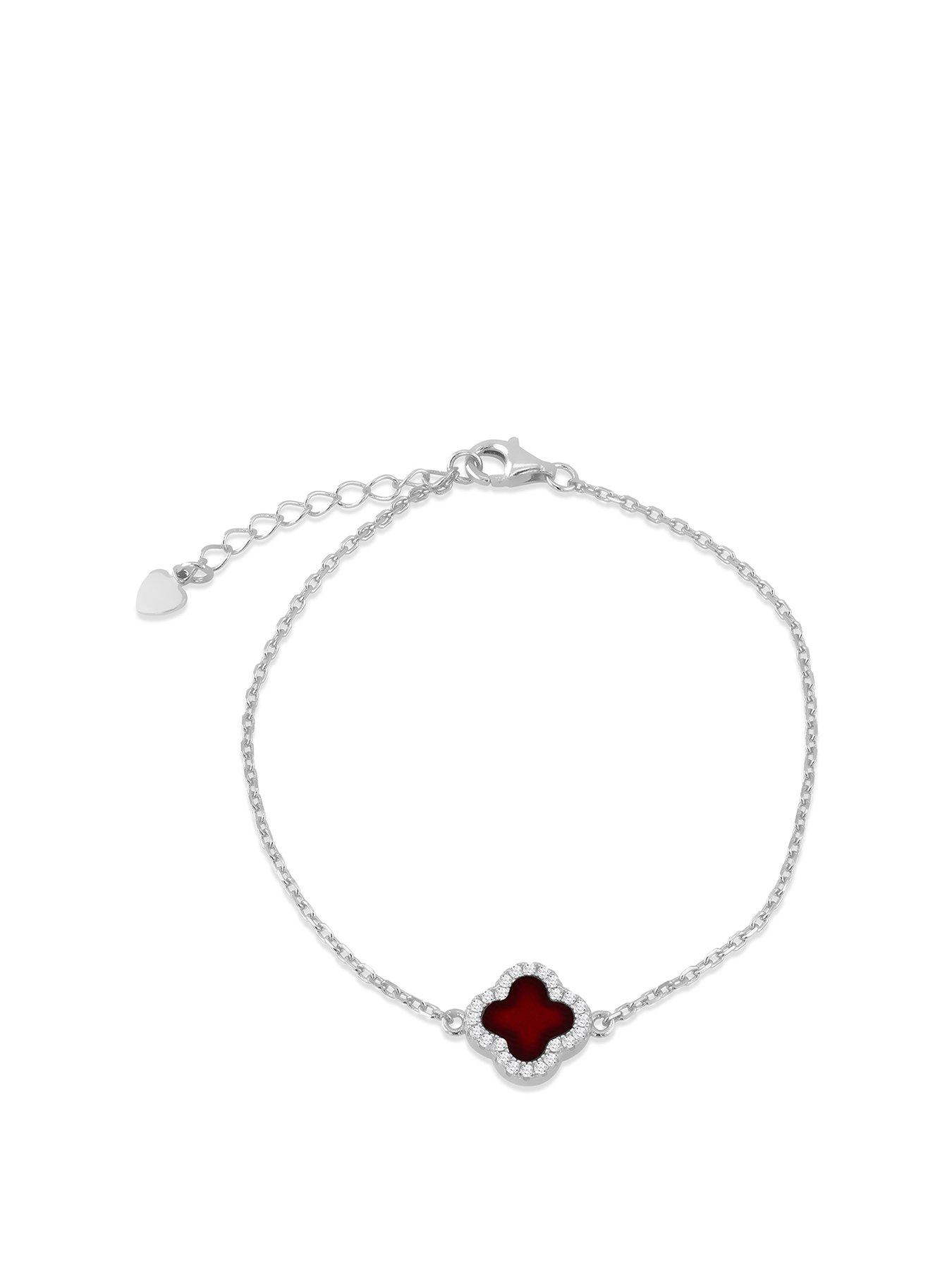undefined Sil Rh Cz Red Agate Petal Bracelet