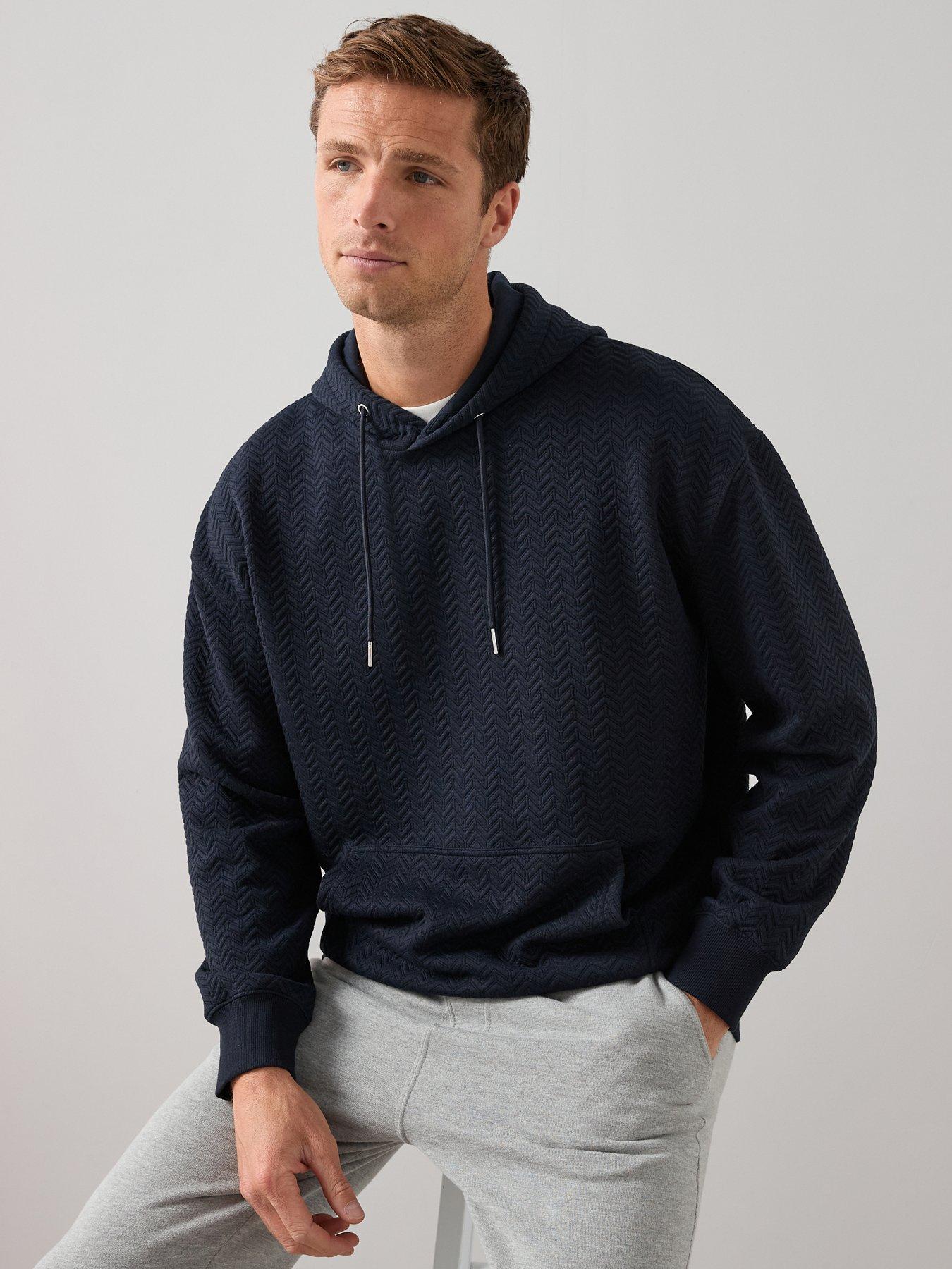 The Very Collection: Jacquard Oversized Textured Hoodie - Navy