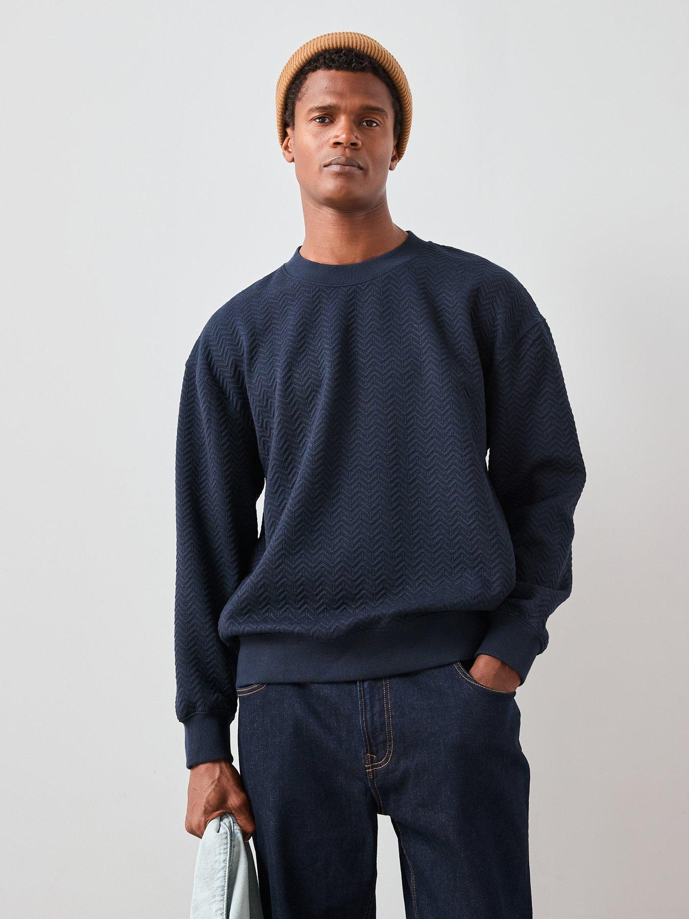 The Very Collection Jacquard Oversized Textured Crew Neck Sweatshirt - Navy