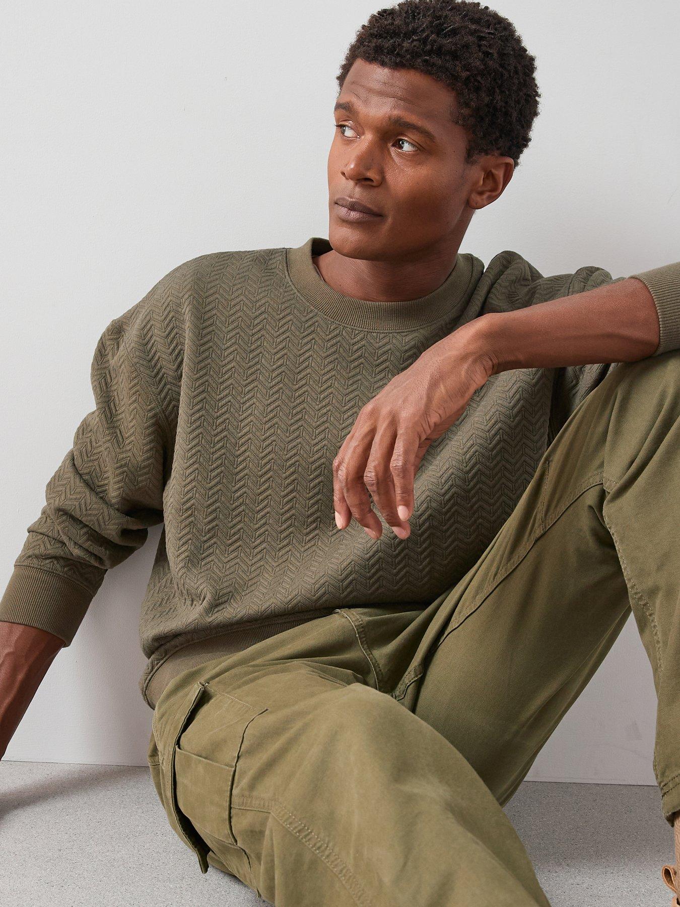 The Very Collection Jacquard Oversized Textured Crew Neck Sweat - Khaki