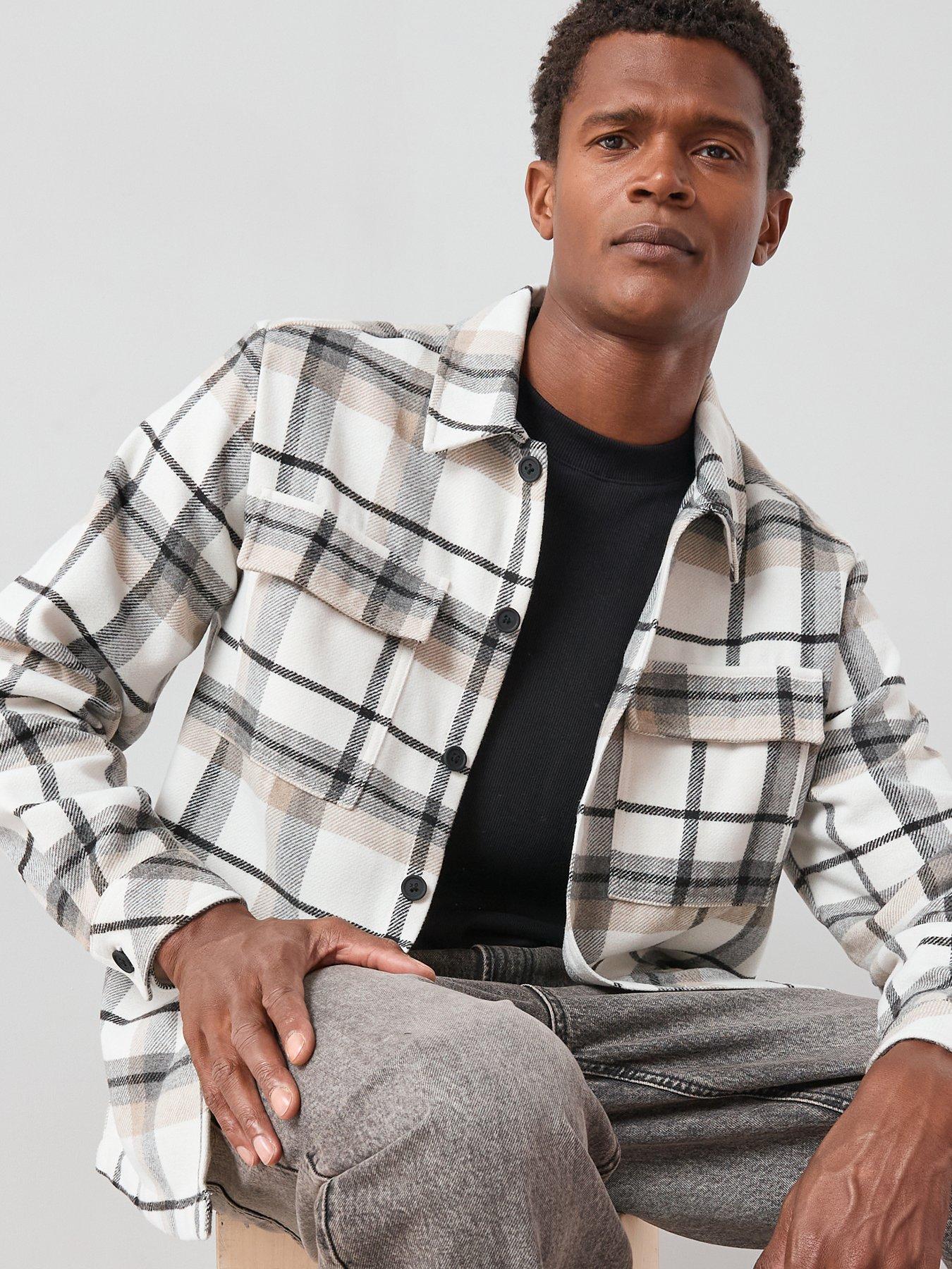 The Very Collection Double Pocket Check Shacket - Black
