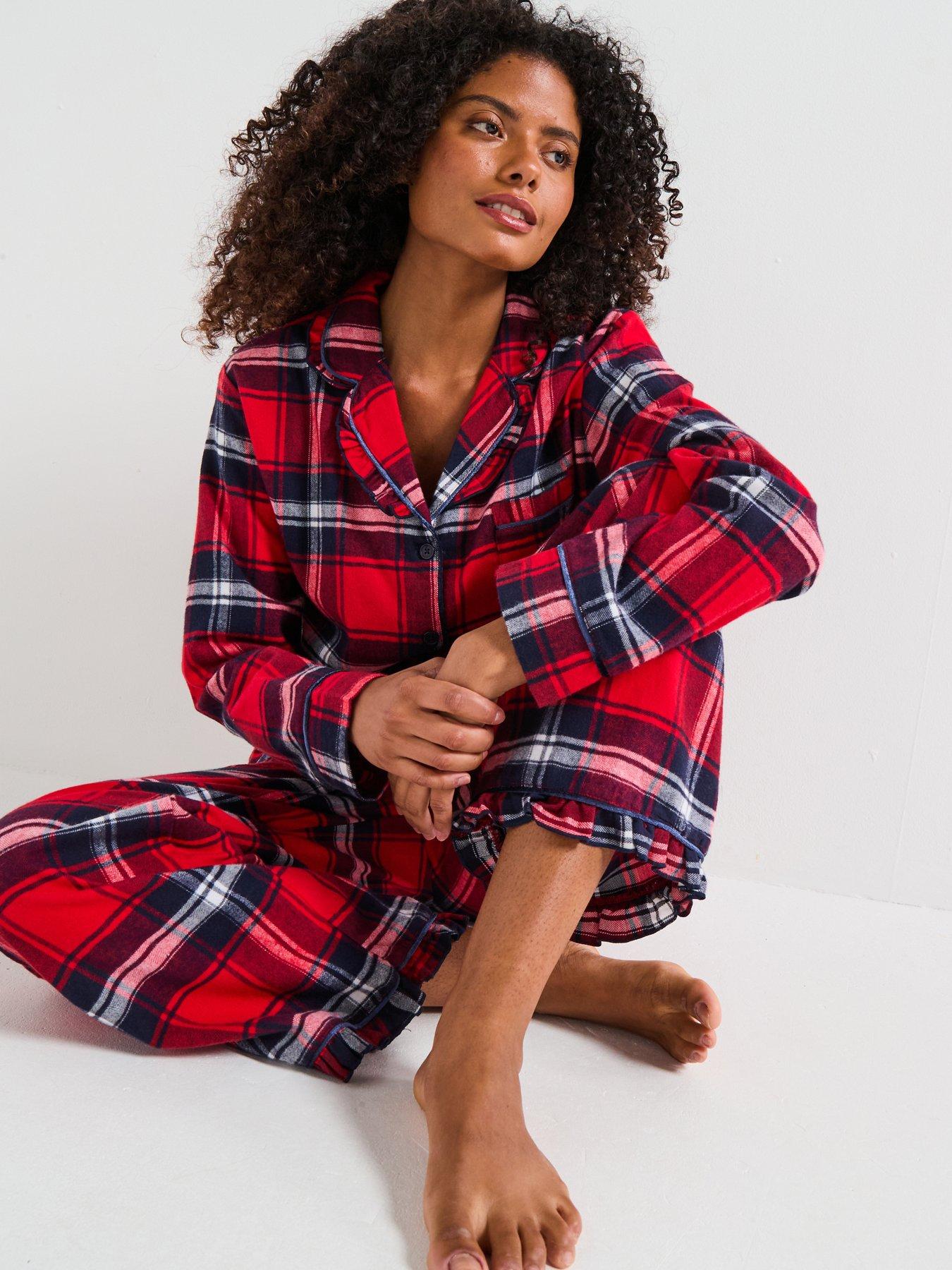 Image 7 of 7 of The Very Collection Womens Family Christmas Pj Check Flannel Revere Set - Red