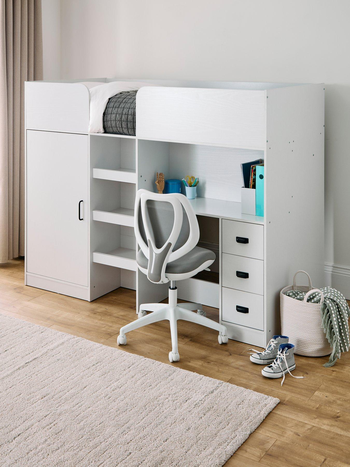 Very Home Jackson High Sleeper Bed with Wardrobe, Desk and Mattress Options