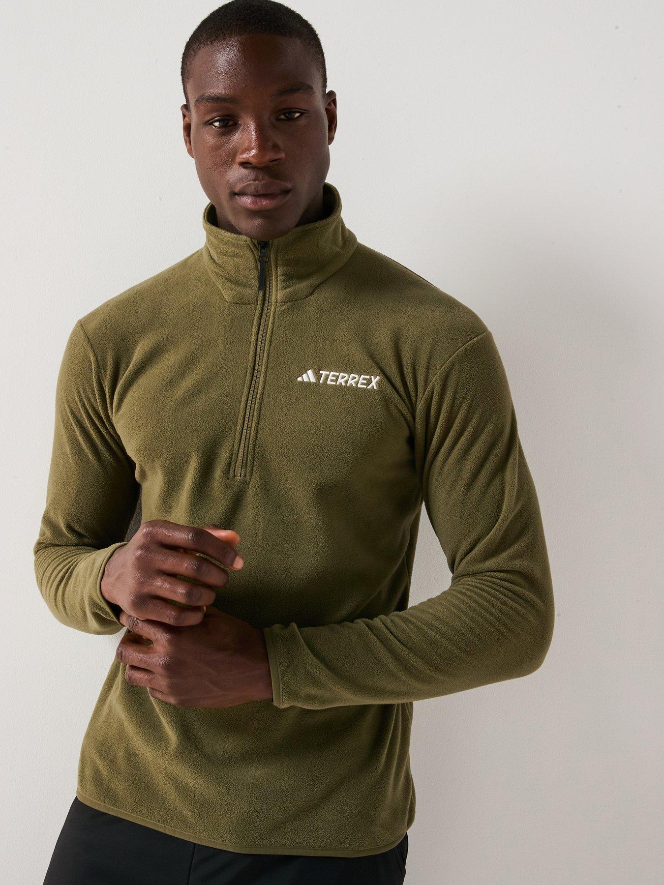 adidas Terrex Mens Outdoor Multi Essentials 1/2 Zip Fleece Jacket, Olive Strata, Size L, Men