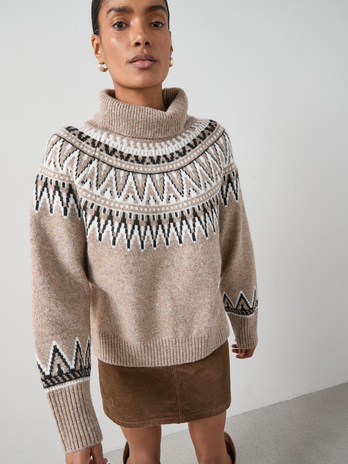 The Very Collection Funnel Neck Fairisle Jumper - Beige