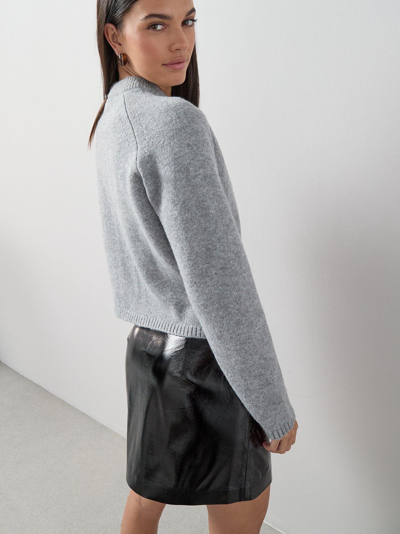 Image 6 of 7 of The Very Collection Crew Neck Trim Interest Cardigan With Wool - Grey