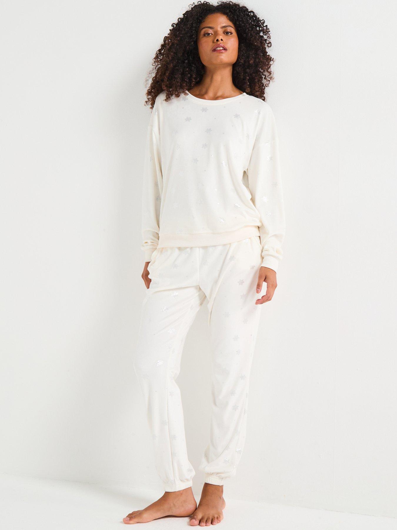 Image 4 of 7 of The Very Collection Womens Family Christmas Pj Soft Touch Foil Sweatshirt And Joggers - White