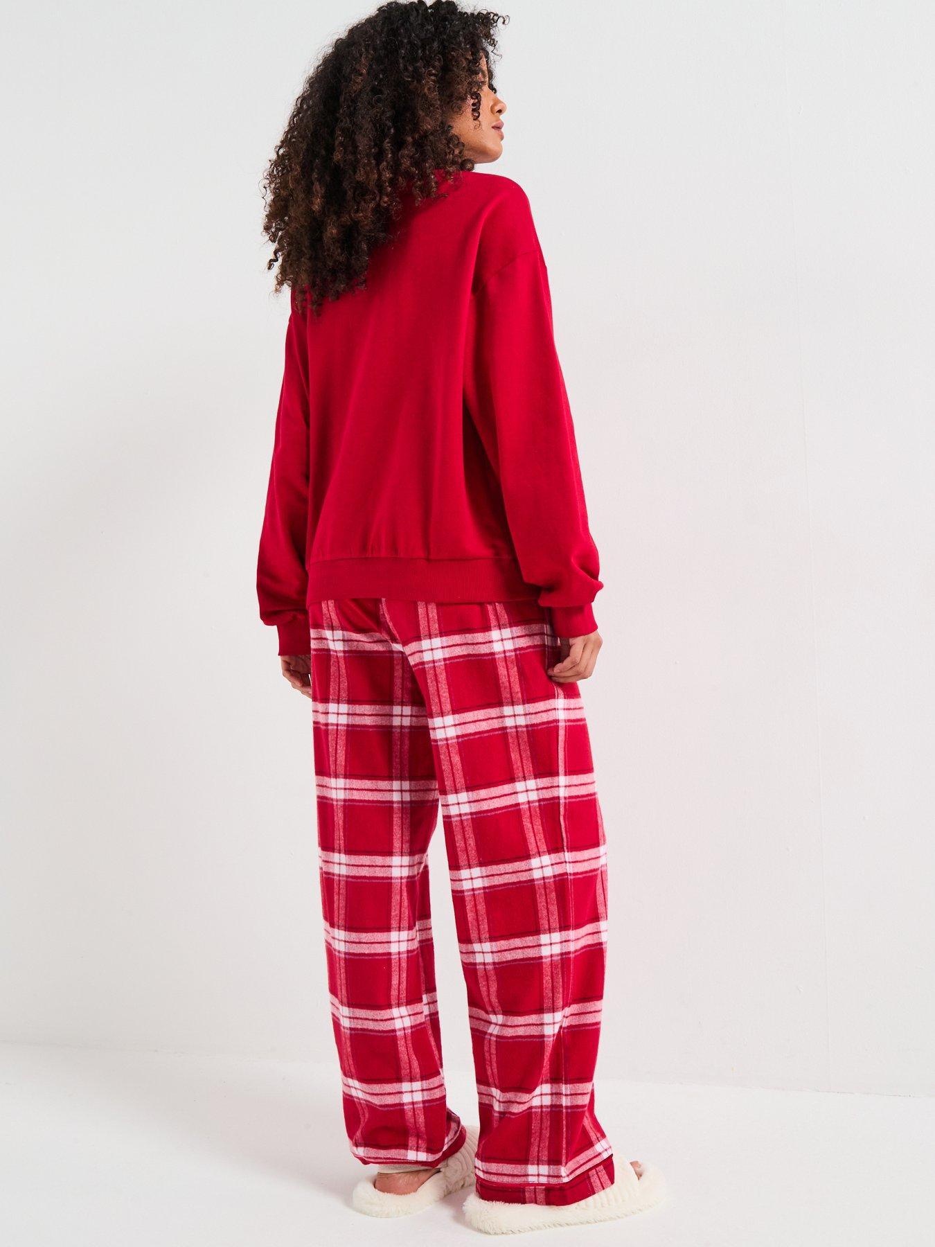 Image 3 of 7 of The Very Collection Womens Family Christmas Pj Jolly Brushed Back Sweat And Woven Bottom Set - Red