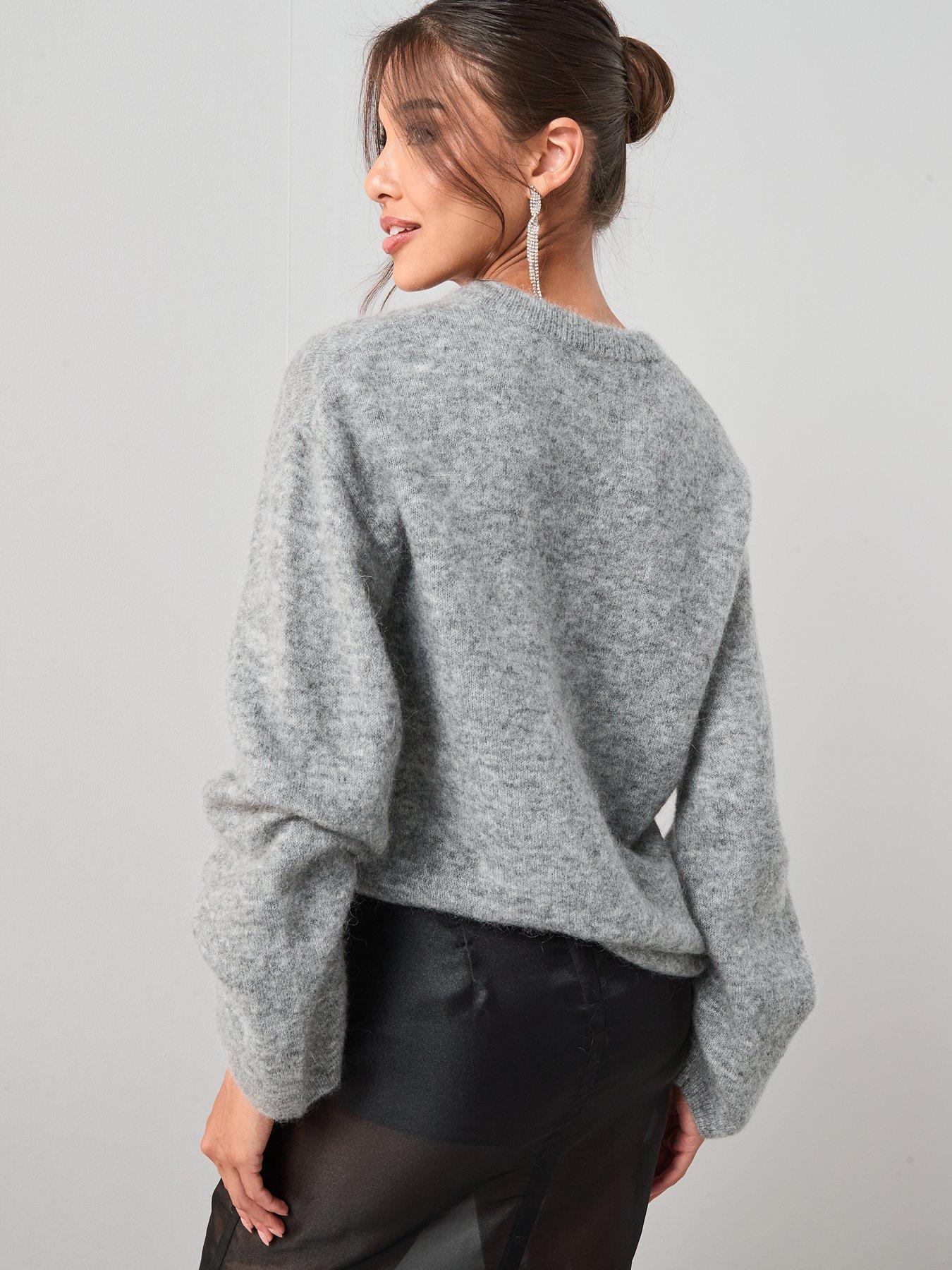 Image 2 of 6 of The Very Collection Mohair Wool Blend Crew Neck Jumper - Grey
