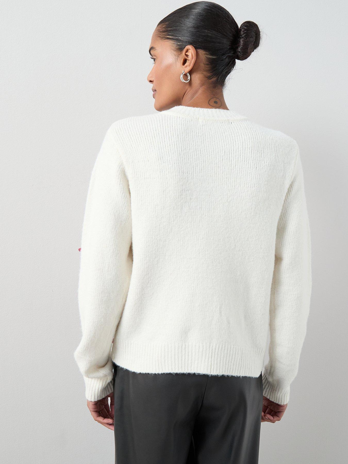 Image 2 of 6 of The Very Collection Crew Neck Bow Detail Cardigan With Wool - Cream