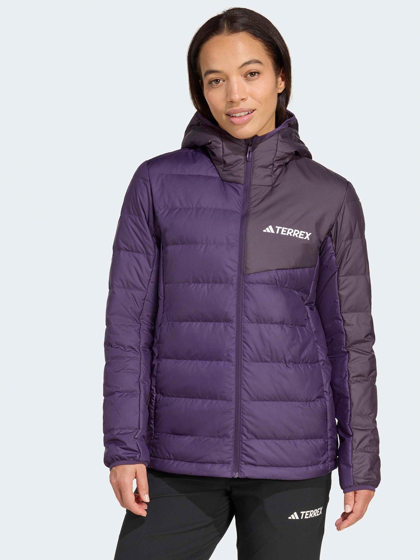 adidas Terrex Womens Mt Down Hooded Jacket, Aurora Plum/Aurora Black, Size L, Women