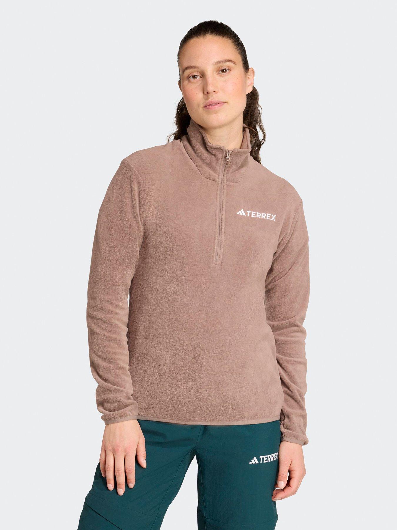 adidas Terrex Womens Outdoor Multi Essentials 1/4 & Zip Fleece Jacket, Trace Brown, Size M, Women