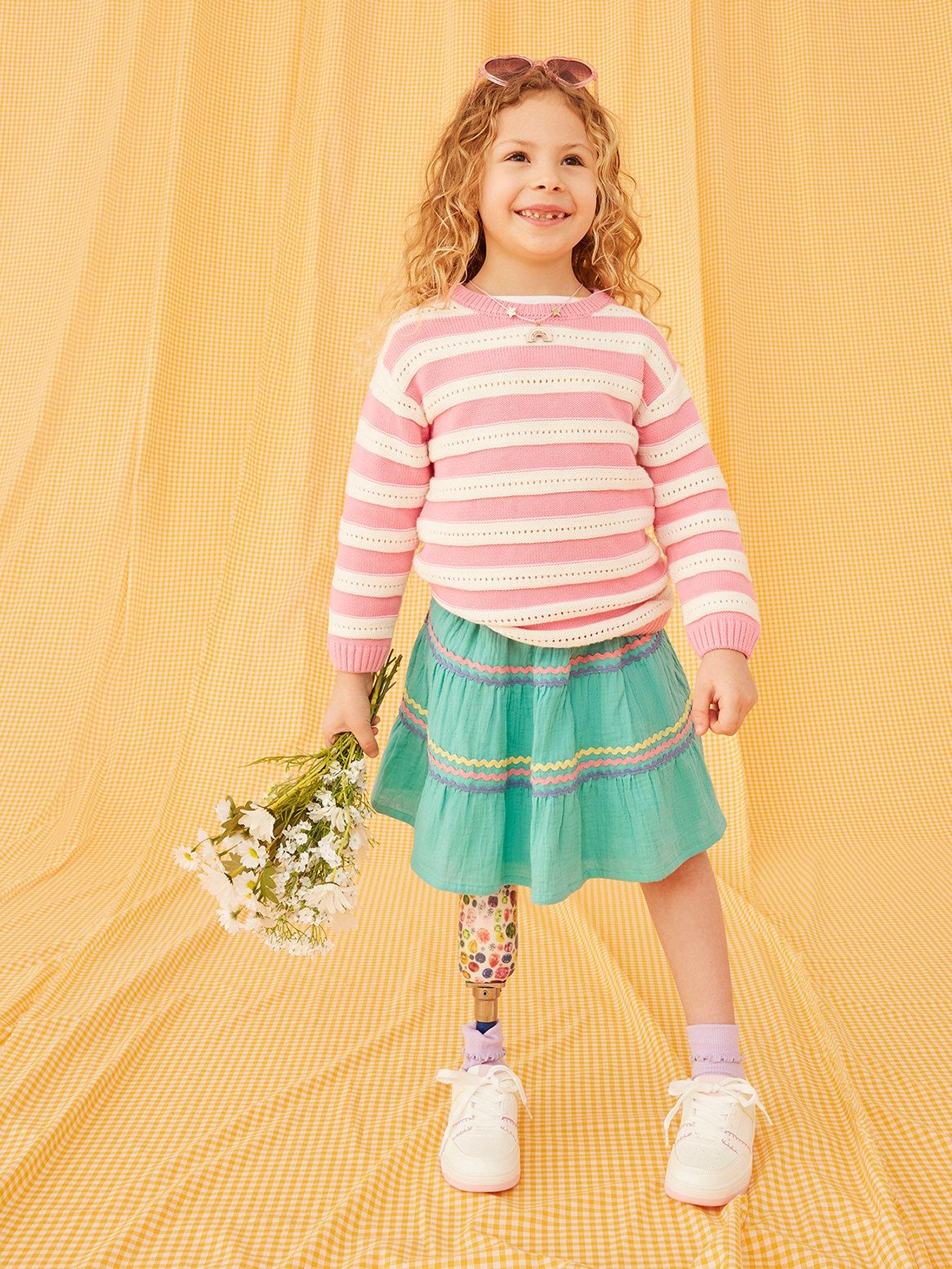 undefined Girls Cotton Tiered Ric Rac Skirt - Green