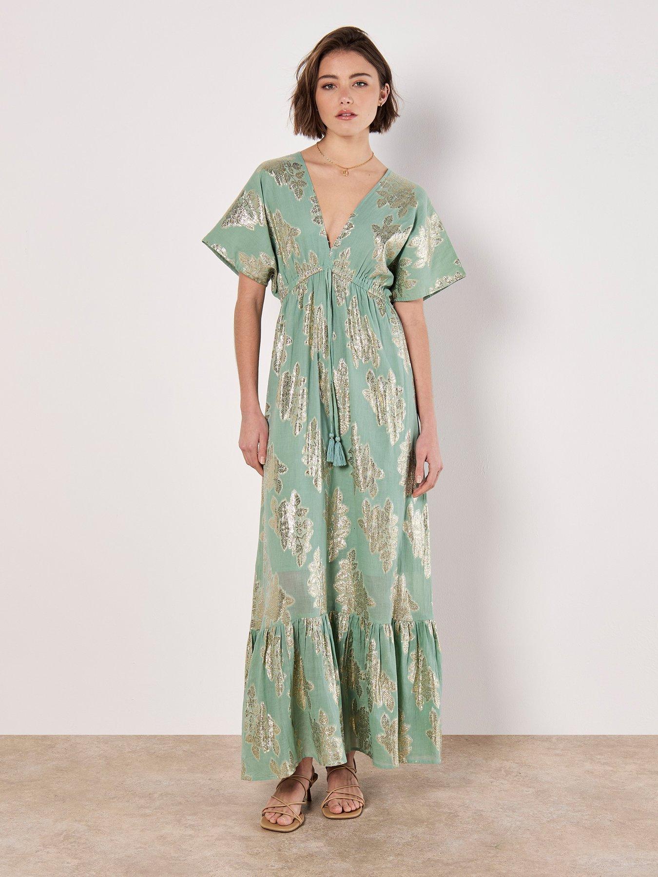 Plus Size Gradient Green Oversized Chiffon Maxi Dress Batwing Sleeve