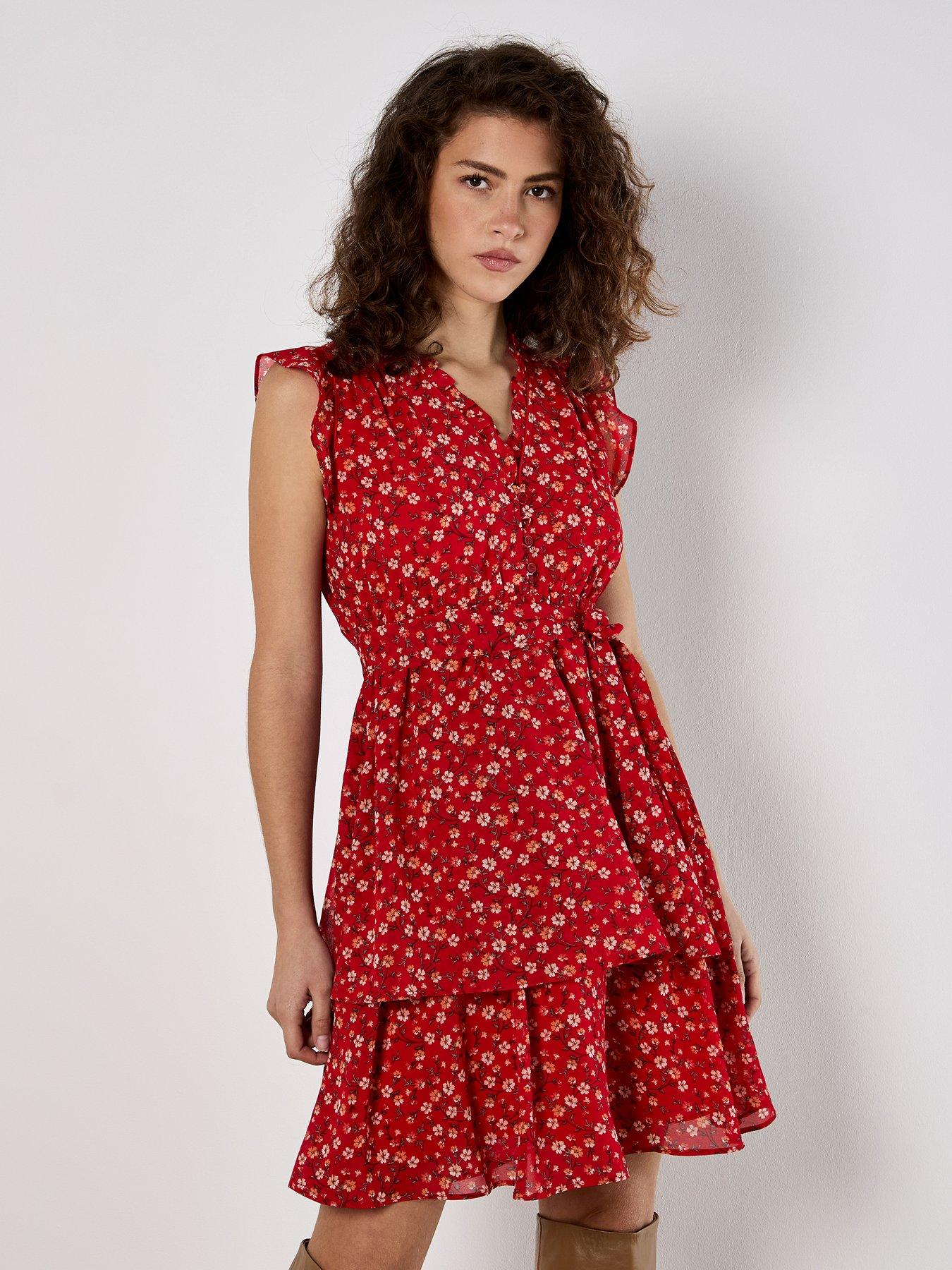 Image 1 of 5 of Apricot Tiny Vine Flower Layered Dress