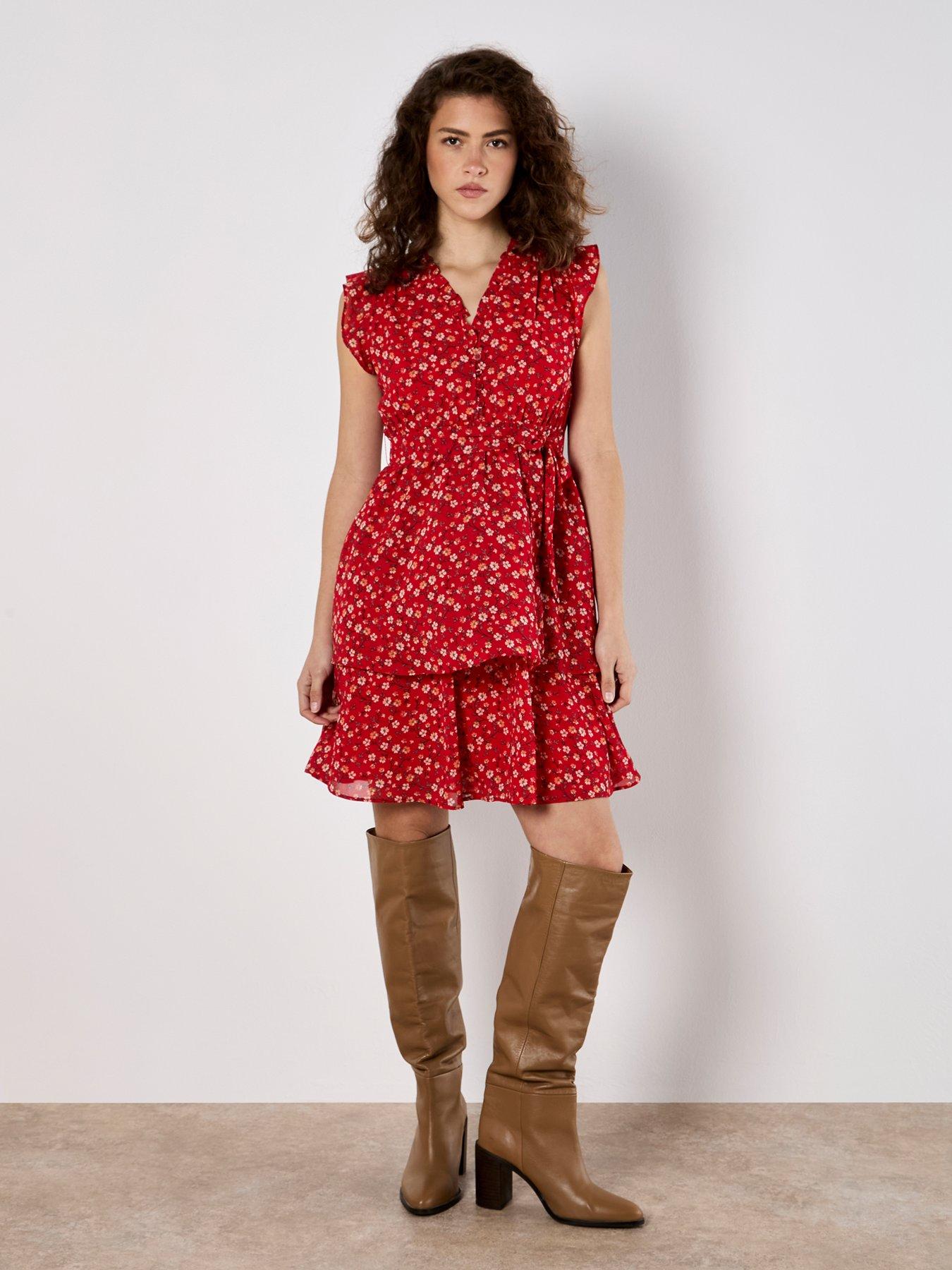 Image 3 of 5 of Apricot Tiny Vine Flower Layered Dress
