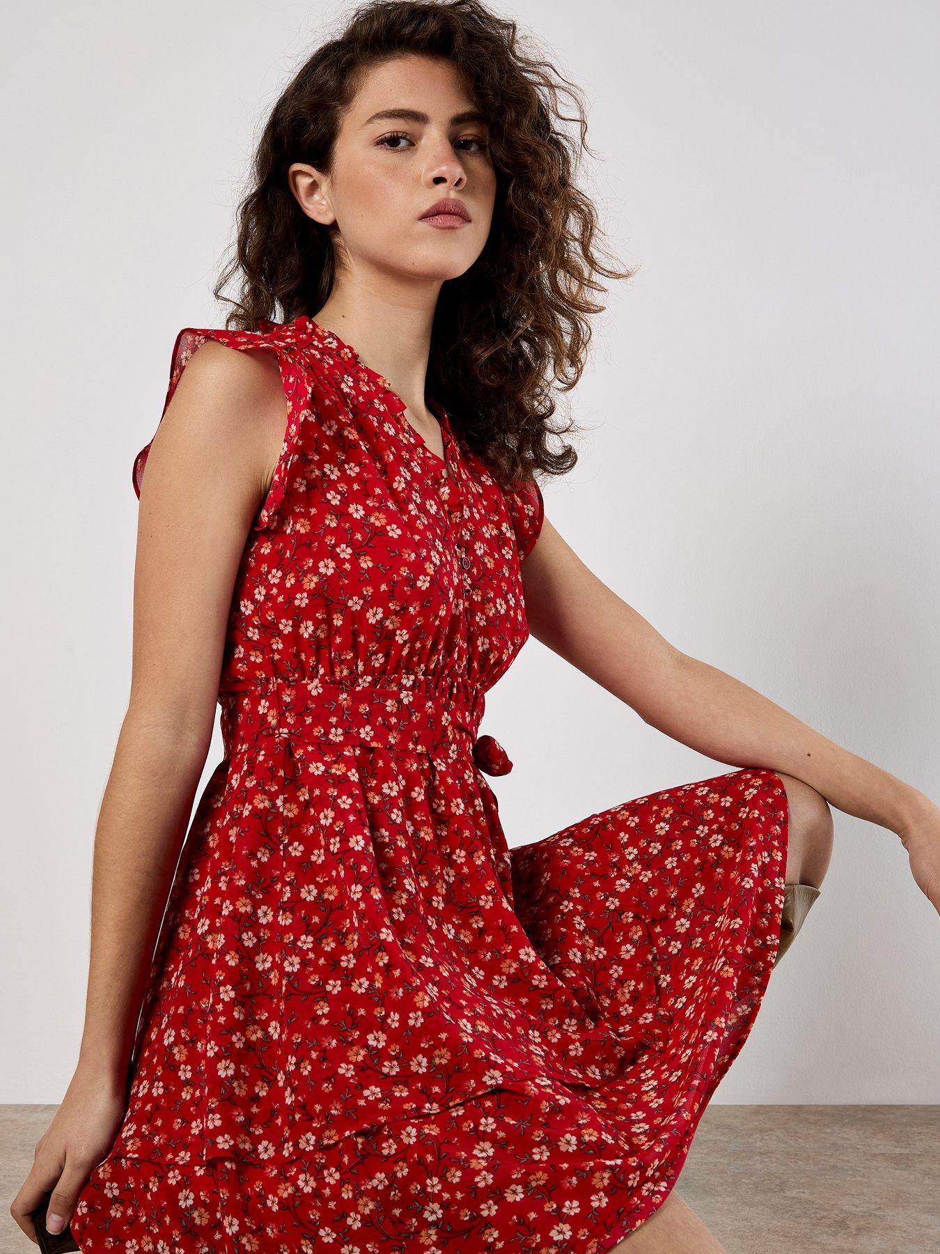 Image 4 of 5 of Apricot Tiny Vine Flower Layered Dress