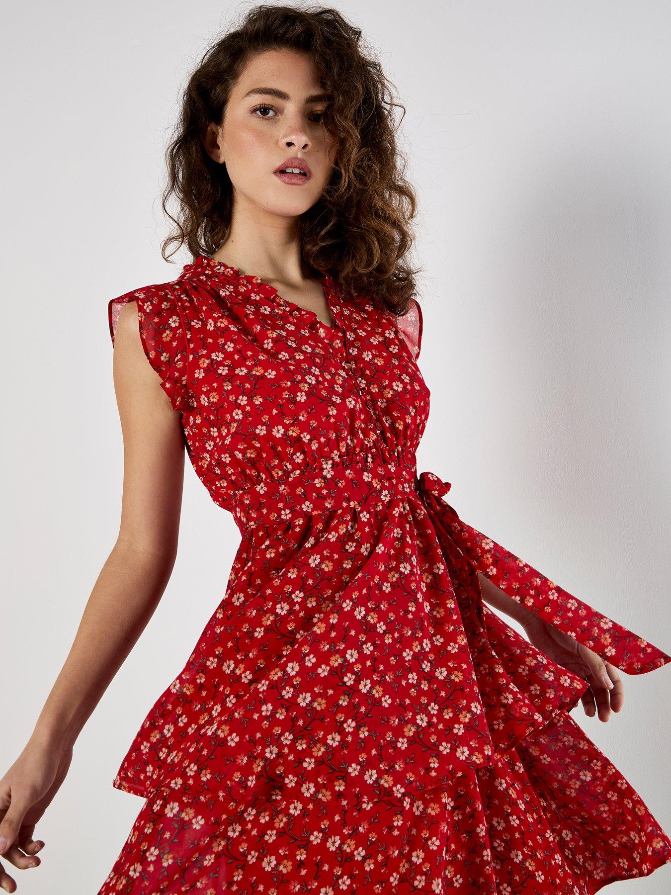 Image 5 of 5 of Apricot Tiny Vine Flower Layered Dress