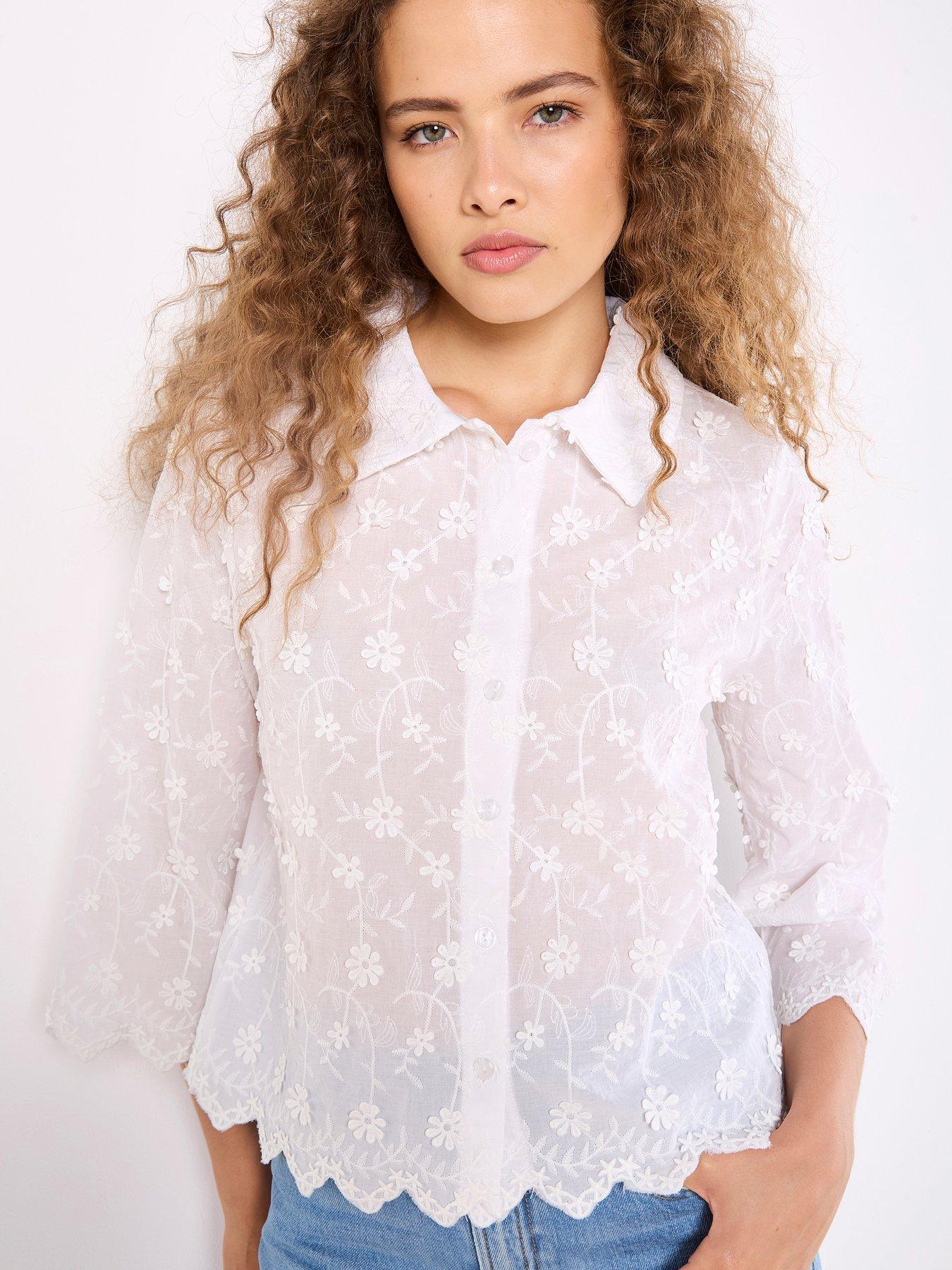 undefined 3d Floral Embroidered Crop Shirt